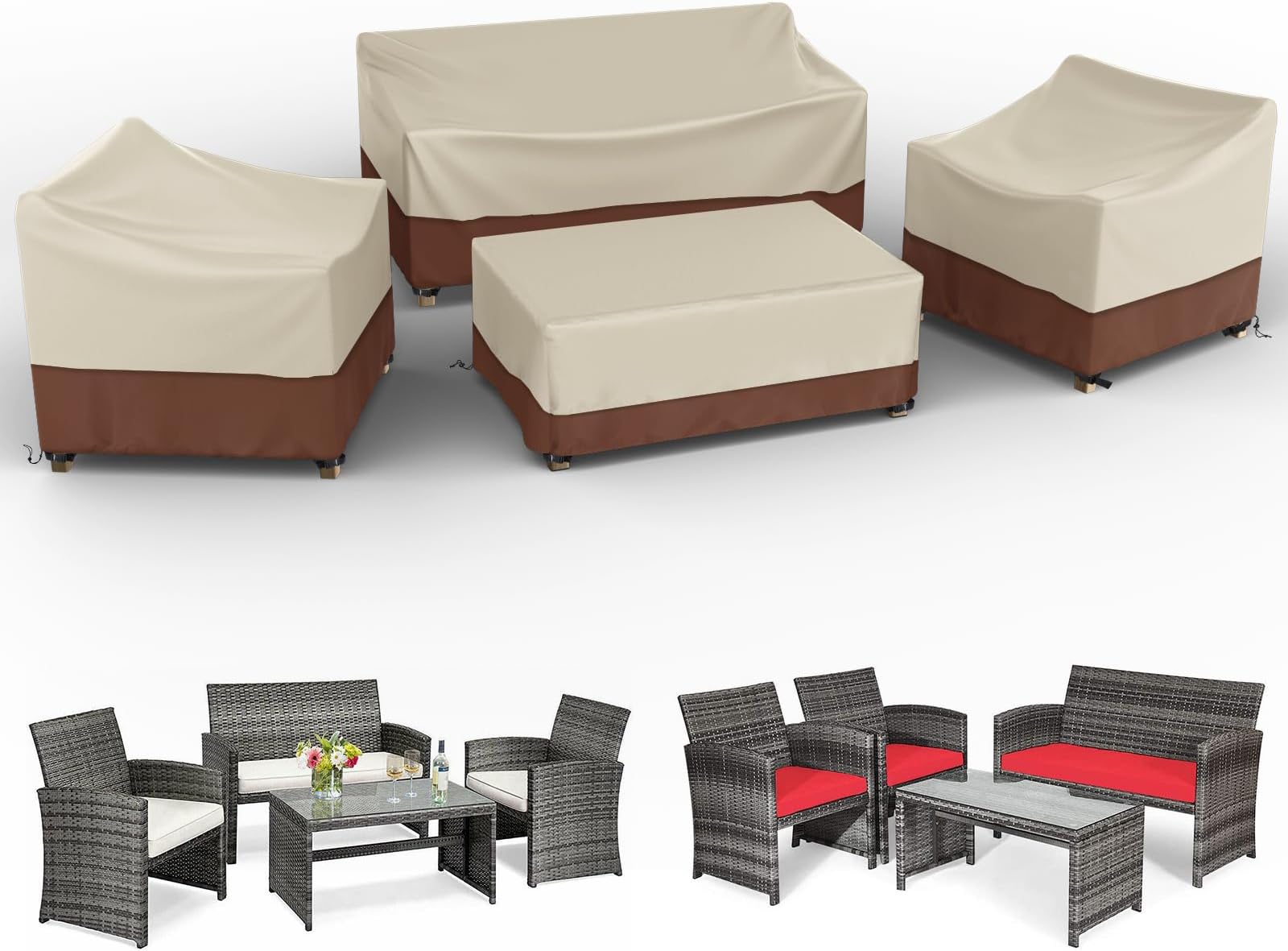 Gasadar Patio Furniture Cover Set, 4 Piece Outdoor Furniture Cover Waterproof, 600D Heavy Duty Lawn Patio Set Covers