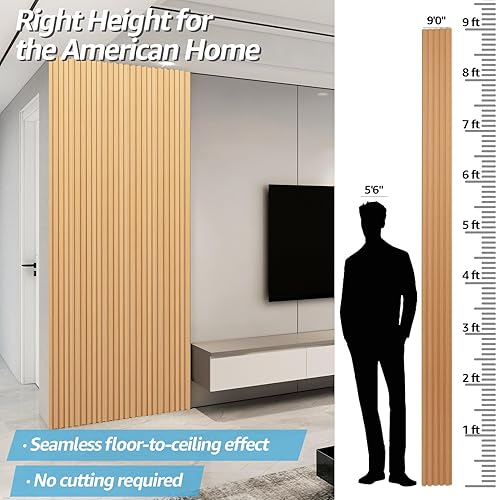Miniatura 2 de Art3d Paneles de Pared de Listones WPC, Paquete de 8 de 108 x 6 Pulgadas, Acentos de Pared 3D para Decoración de Pared Interior, Sala de Estar,