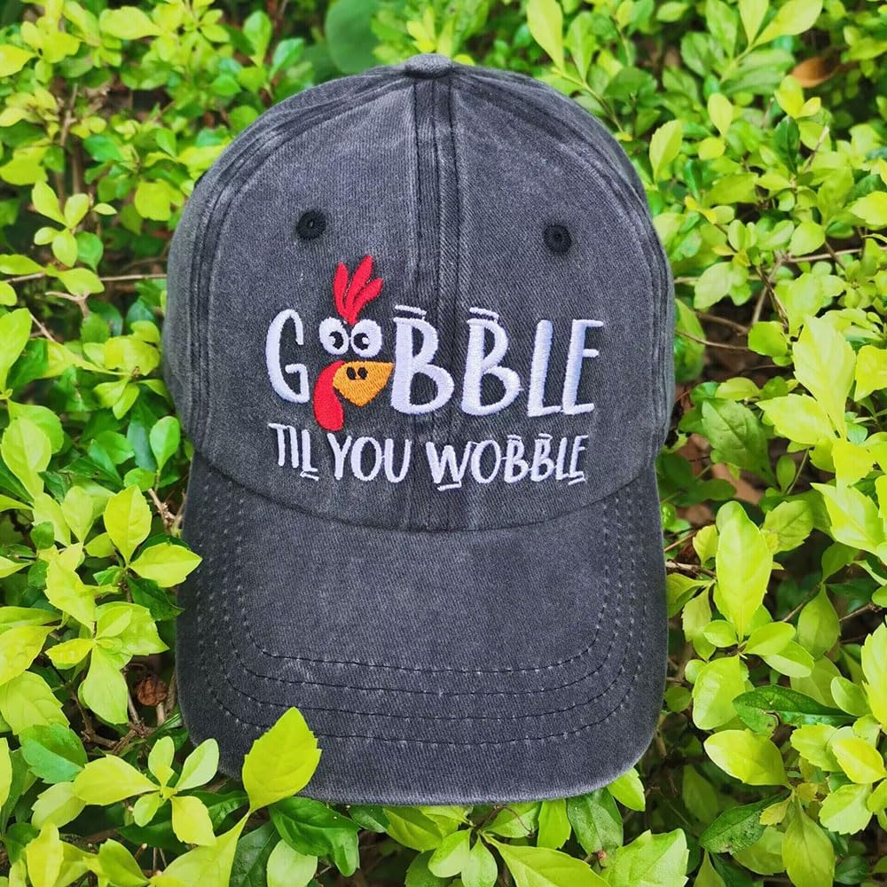 Tbstlumd Gobble Till You Wobble Hat for Women Men, Funny Adjustable Thanksgiving Embroidered Cotton Baseball Cap - Image 6
