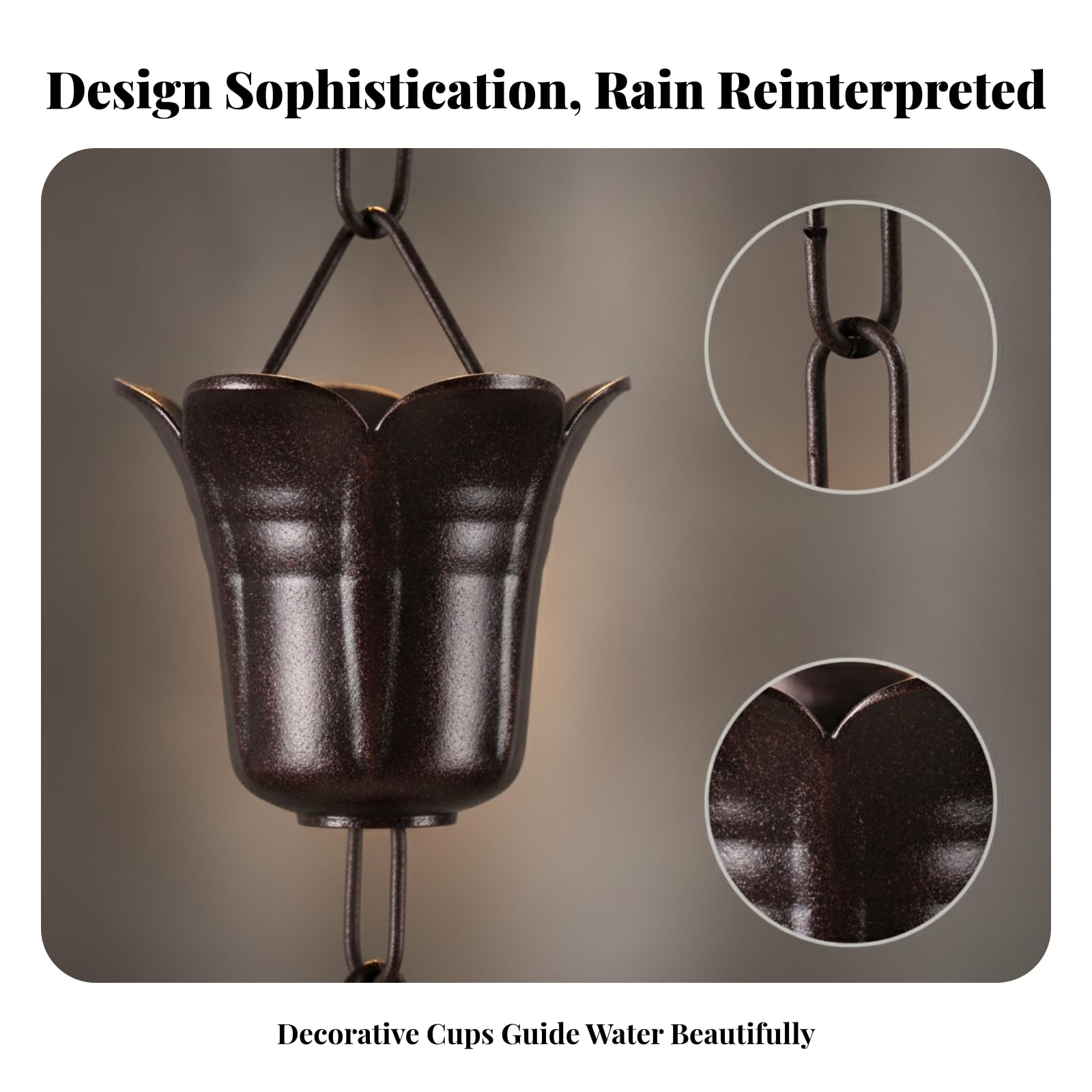 Regenkette Regenwasser Drainagekette Fallrohrkette Dachrinne Becherkette Metall Aluminiumlegierung Dekorative, Aluminiumlegierung 16er Modell Blütenblatt 1 Meter 5 Becher