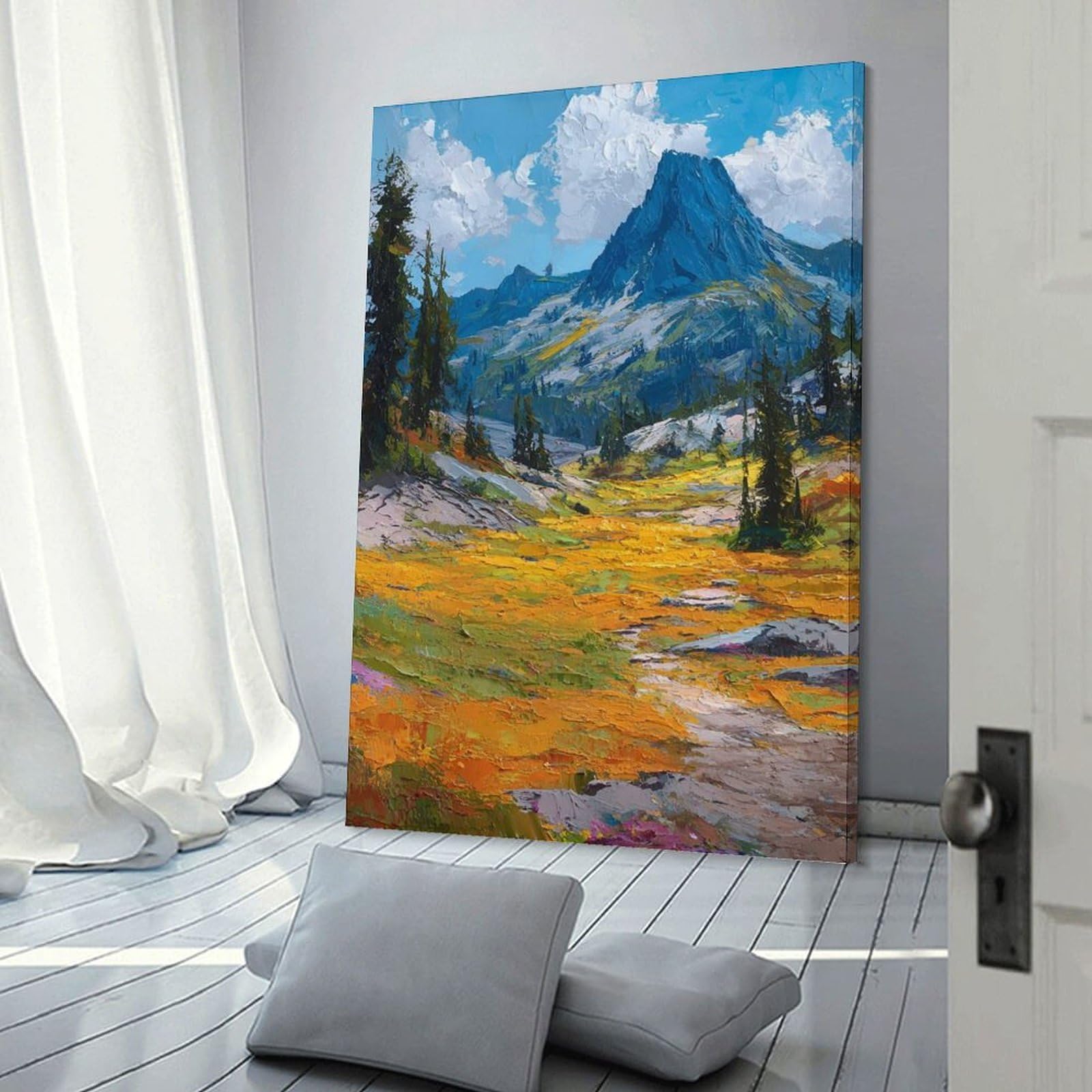 Junmoney Wall Decor Canvas Print Impressionist Mountain Landscape Painting, 24x36inch(60x90cm), for Bedroom Walls, Guest Spaces Or Lounges, An Easy Wall Refresh for Bedrooms