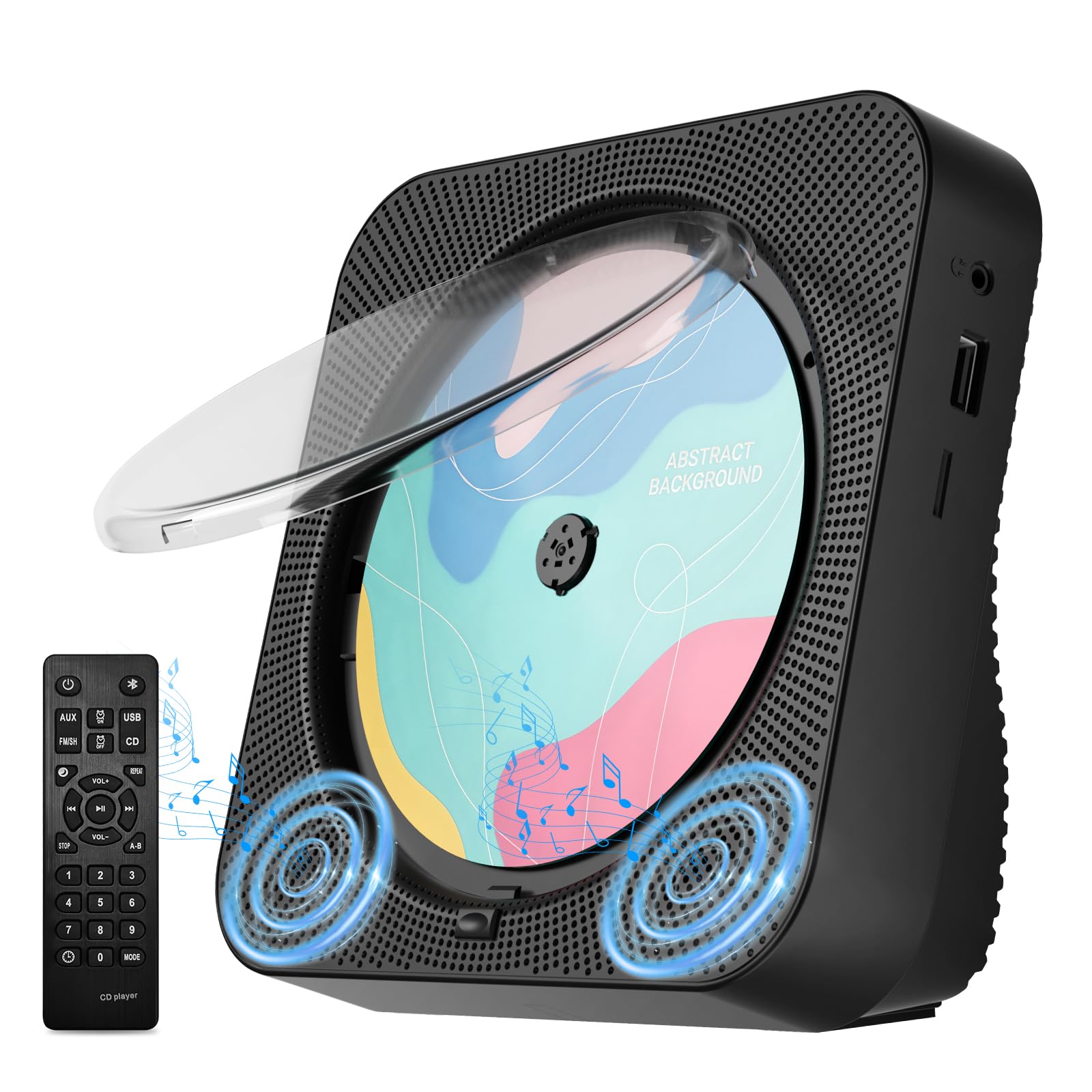 CD Player Portable with Bluetooth Desktop CD Players for Home with HiFi Sound Speakers,Mini Cute CD Player for Kids,Remote Control,Dust Cover,LED Display,Boombox FM Radio (Black)