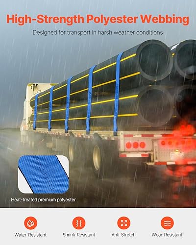 Miniatura 3 de VEVOR Correas de camión, 4 pulgadas x 30 pies de alta resistencia con ganchos planos de 18,000 libras de resistencia a la rotura, WLL # 6000 libras,