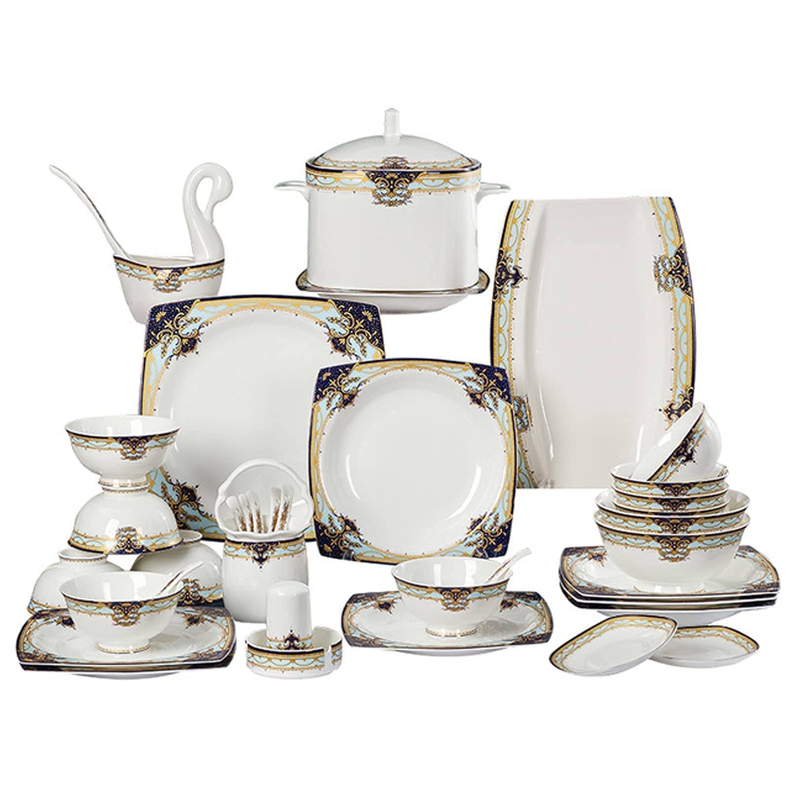 Zestaw Ceramicznych Naczyń Obiadowych W Stylu Retro, Piękny Zestaw Z Porcelany W Kolorze Złotym I Białym, Idealny Na Domowe Przyjęcie, Wesele, Hotel, Boże Narodzenie
