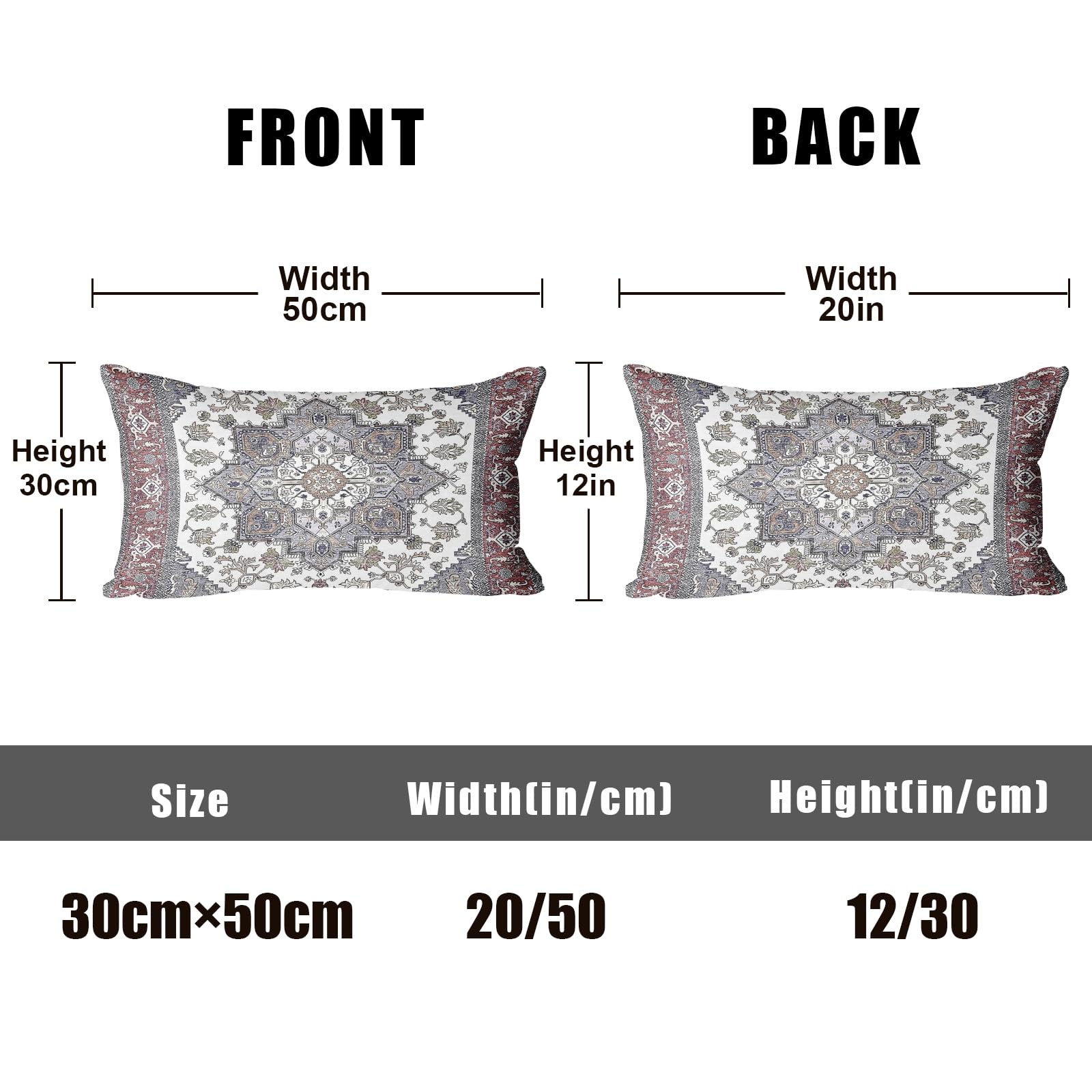 XPHZZL Pack of 2 Soft Decorative Cushion Covers 30cm x 50cm Square Throw Pillow Case Boho Style Pillowcases for Sofa Bedroom Outdoor Patio Garden with Invisible Zipper 12 x 20 Inch-Red Blue - Image 2