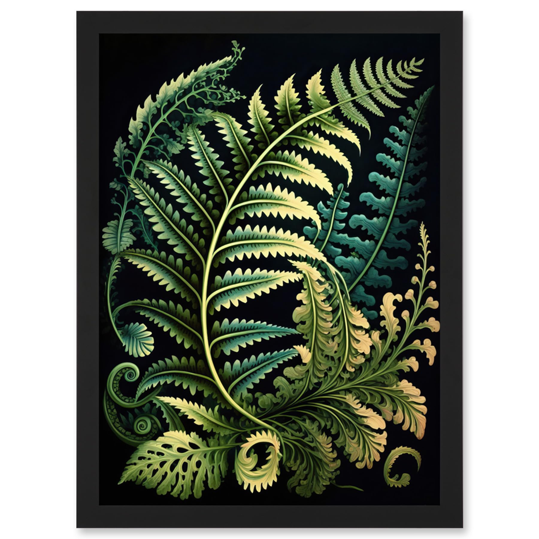 Framed Wall Art Print - Ernst Haeckel Style Fern Frond Leaf Illustration - A4 - Black