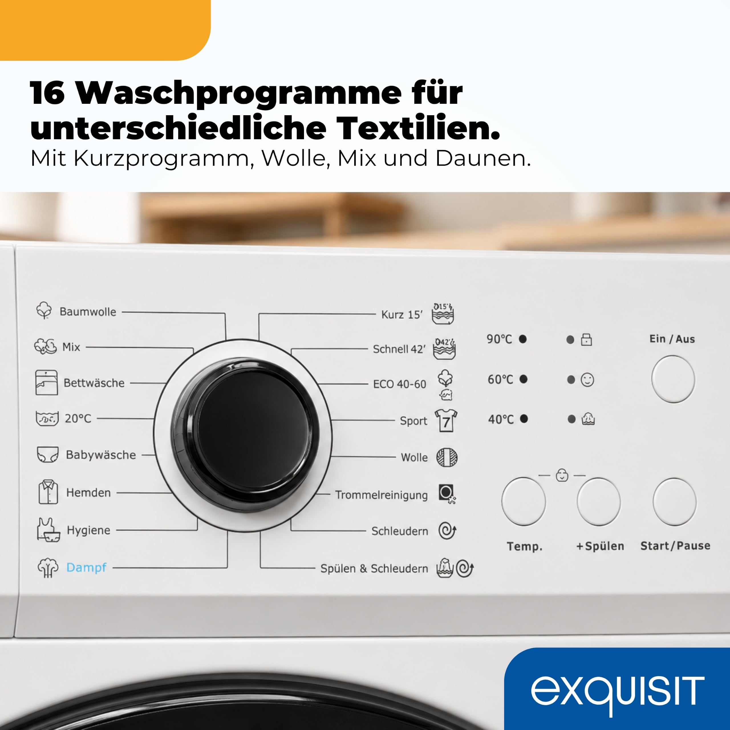 Exquisit Waschmaschine 6 kg Energieklasse A 16 Programme Aquastop 1000 U/min 44 cm Tiefe WA56110-020A Weiss
