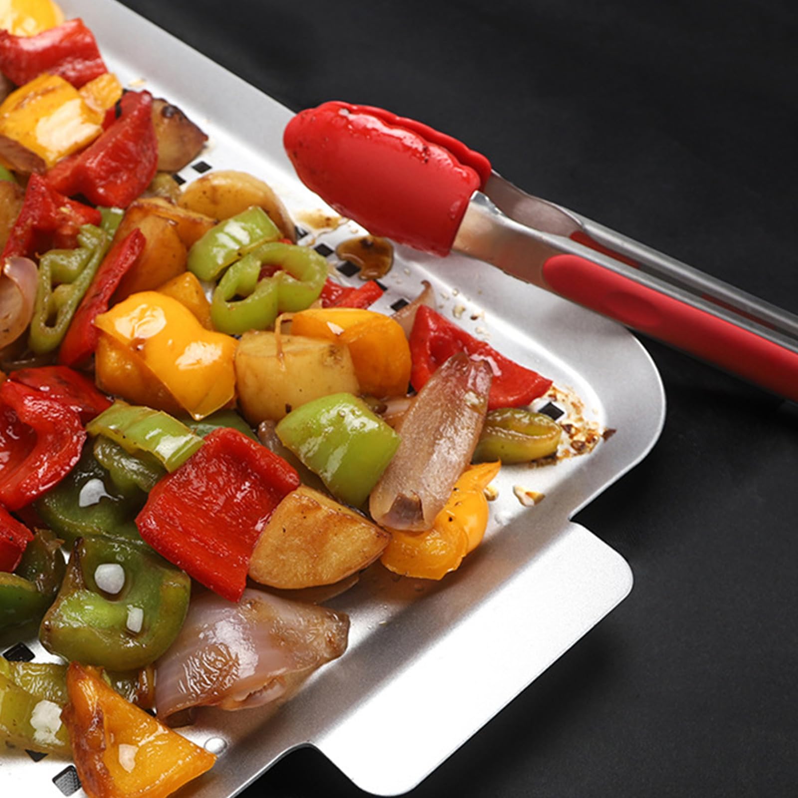 Set di decorazioni per barbecue in acciaio inox con vassoi perforati e manico per grigliare verdure e frutti di mare in acciaio inox