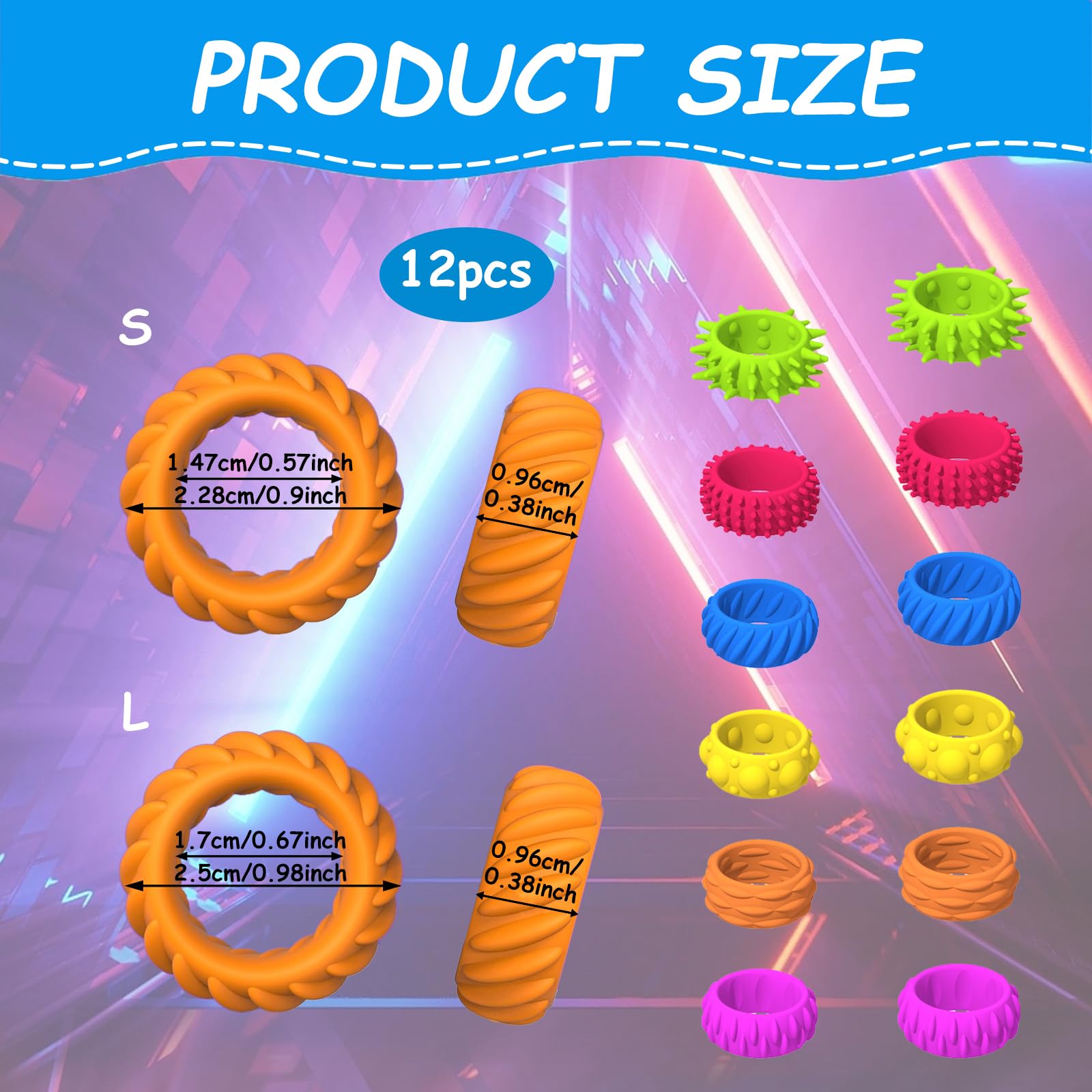 atnayo 12 Pack Fidget Rings for Kids Sensory Ring for Autism, 1.47cm, 1.7cm - Image 2