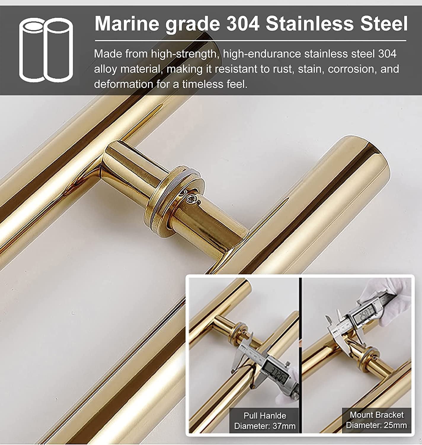 Manija de puerta corredera de granero, barra de empuje moderna de acero inoxidable, diseño de tubo redondo H de doble cara para puertas de madera y vidrio, 120 cm