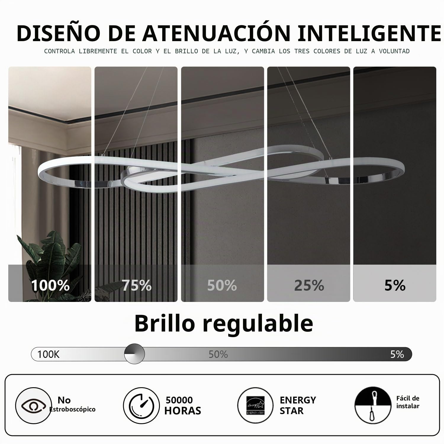 Lámpara de Araña Moderna, Lámpara Colgante LED Moderna para Lámpara de Isla de Cocina Sobre Mesa, Lámparas de Araña Modernas Regulables para Comedor, Artefacto de Iluminación con Control Remoto