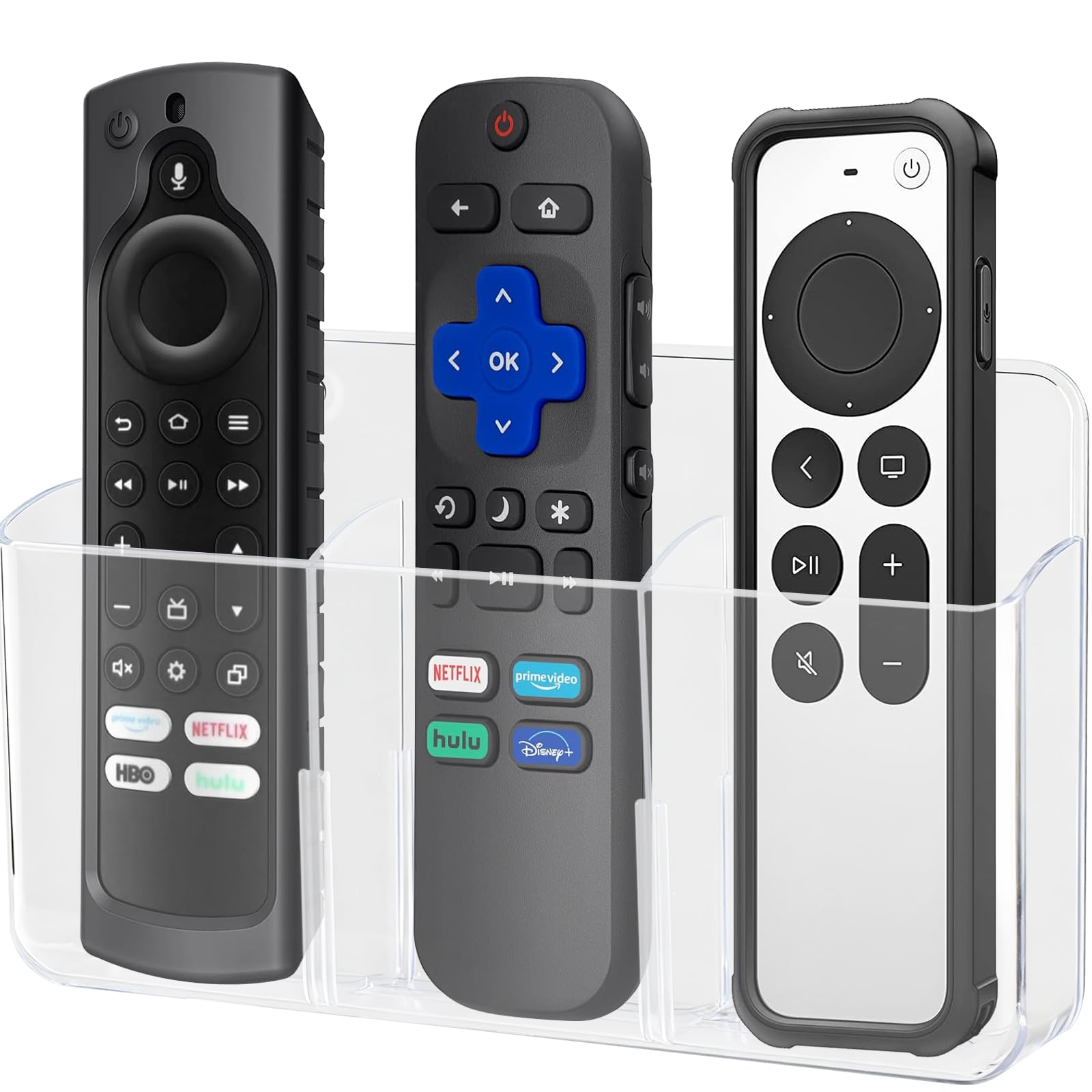 QUAHOO 3 Slot Remote Control Holder Wall TV Remote Holder Self Adhesive Marker Holder, Wall Pen Holder Stroage for Home Office School (Clear)
