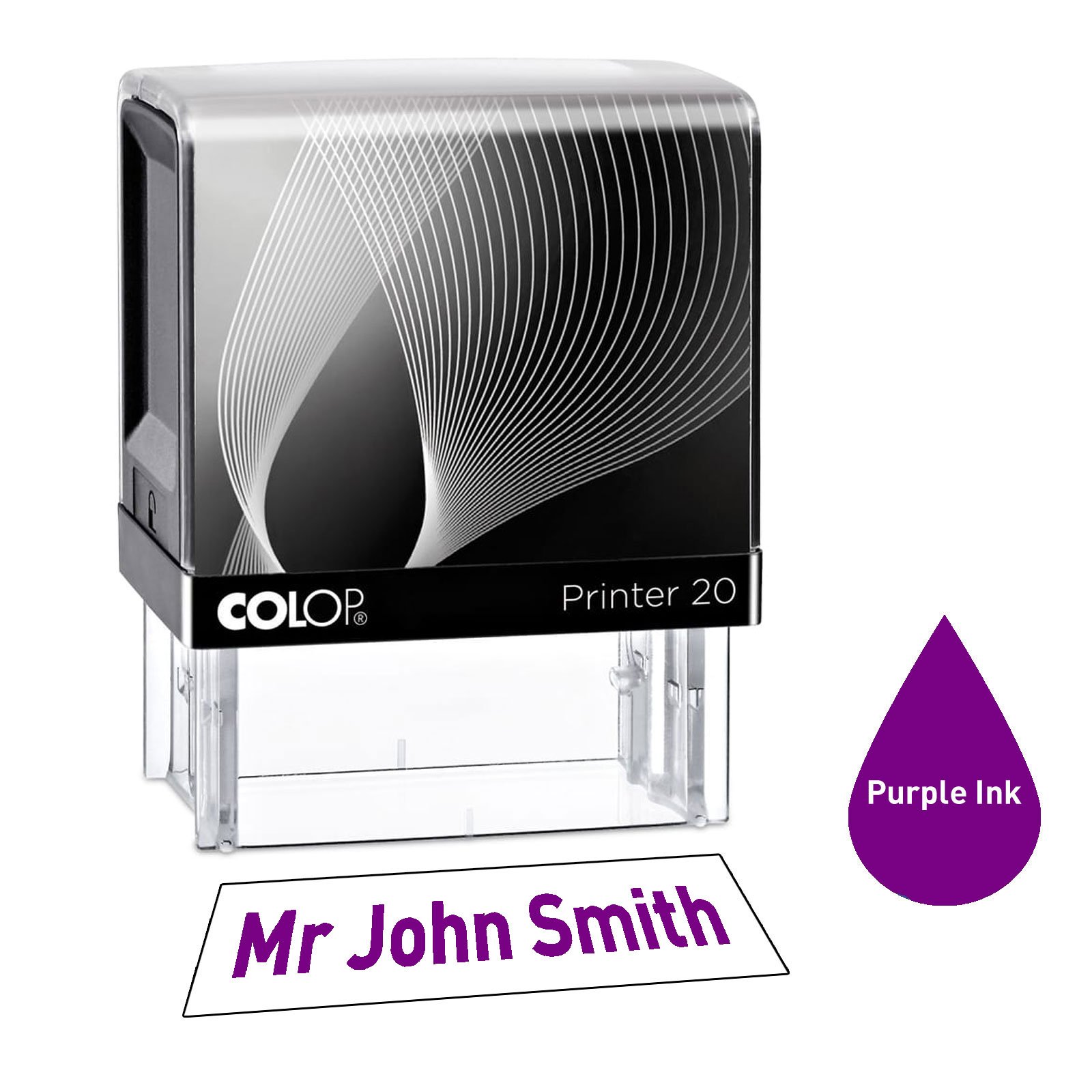 Colop P20 38 x 14mm Personalised Custom Made Self-Inking Business Rubber Stamp with Violet Ink and 1 Line of Text