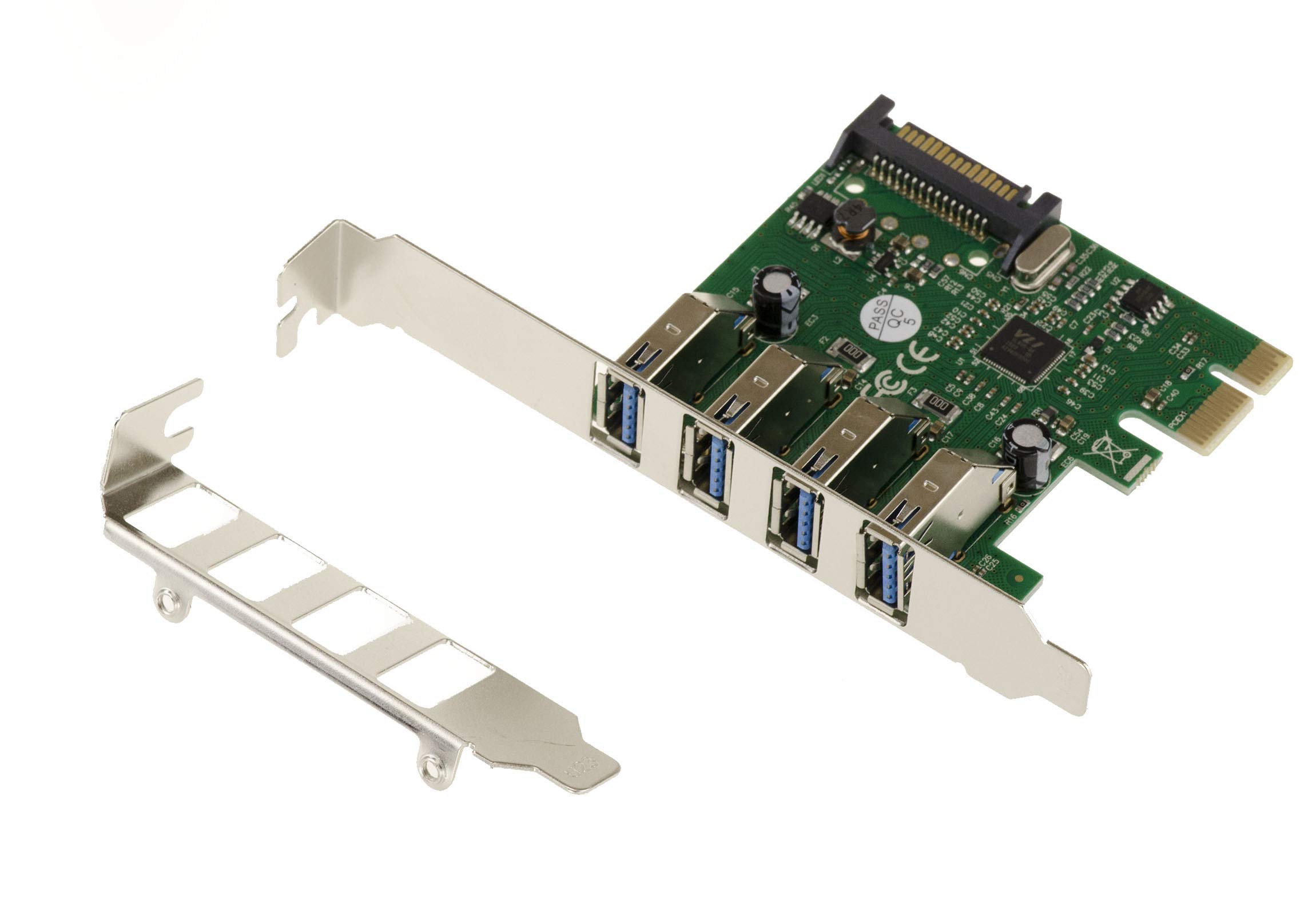 KALEA-INFORMATIQUE PCI EXPRESS PCIe to USB 3.0 4 horizontal USB3 A ports controller card with Via VLI VL805 chipset, LOW and HIGH PROFILE brackets
