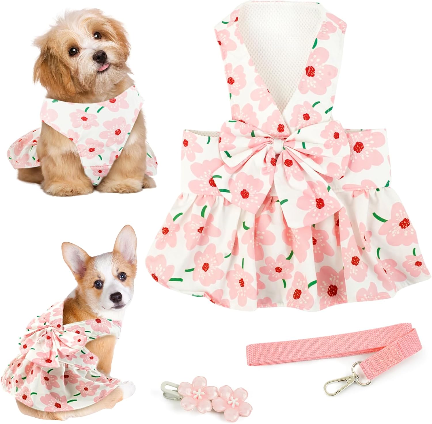 Dog Dress for Small Dog Girl, Bowknot Dog Harness Dress