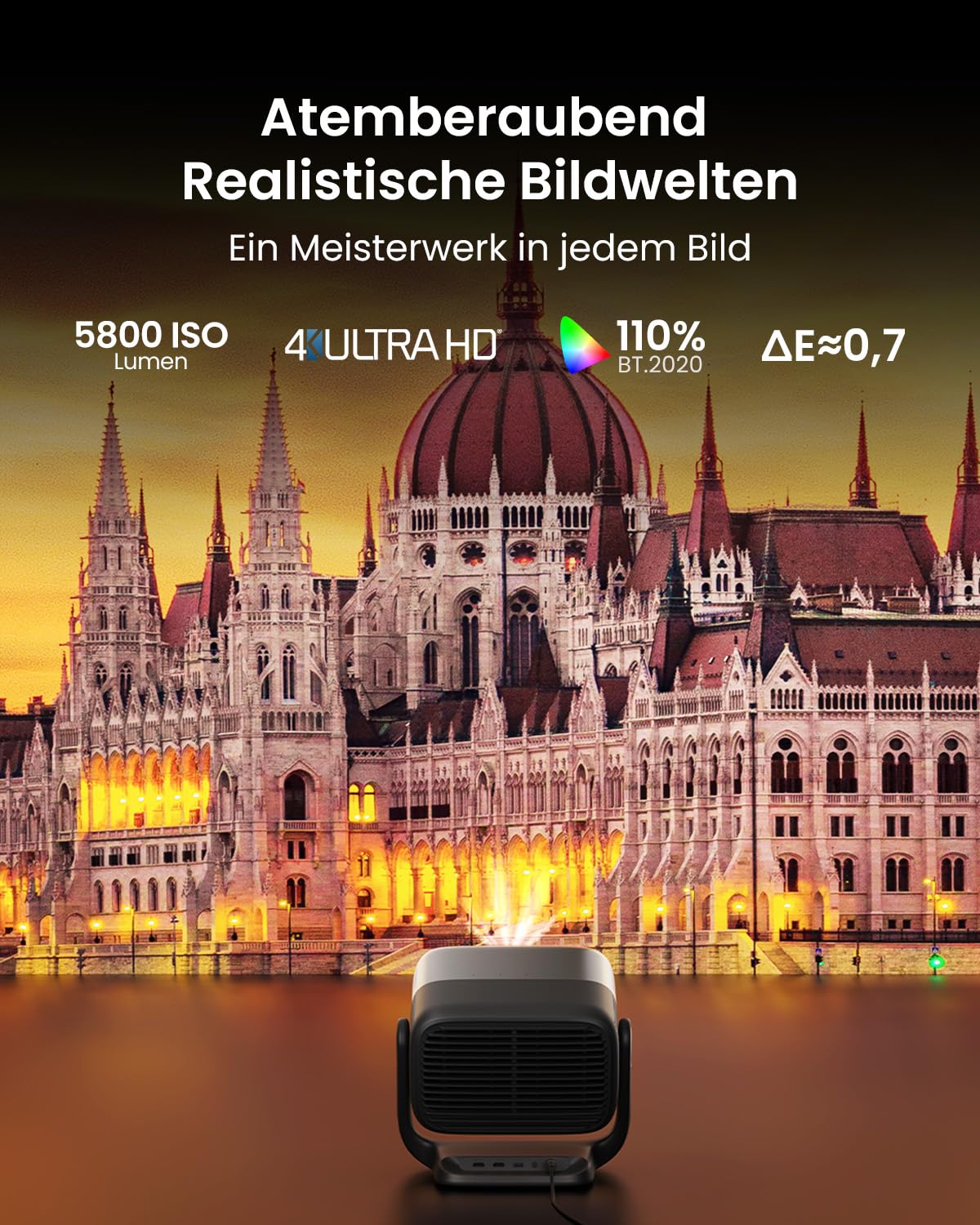 JMGO N3 Ultimate 4K Beamer Triple Laser Heimkino, 5800 ISO Lumen, Google TV mit Netflix, Lens Shift, Optischer Zoom, Motorisierte KI-Gimbal, Dolby Vision, 300", 20000:1 Kontrast, 1ms Gaming, VRR, ALLM