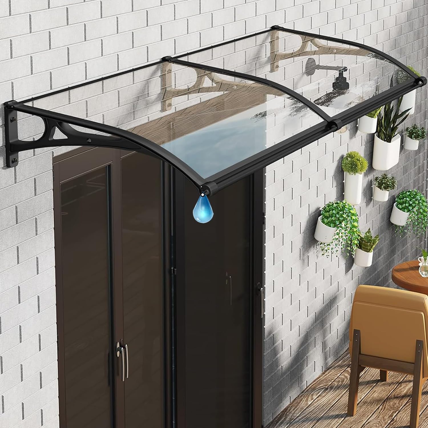 LWJSOCP Aluminum Window Awnings - 80x100cm (32x40IN) UV & Rain Protection Canopy for Balcony, Bedroom & Window - Transparent Outdoor Shelter for All Weather