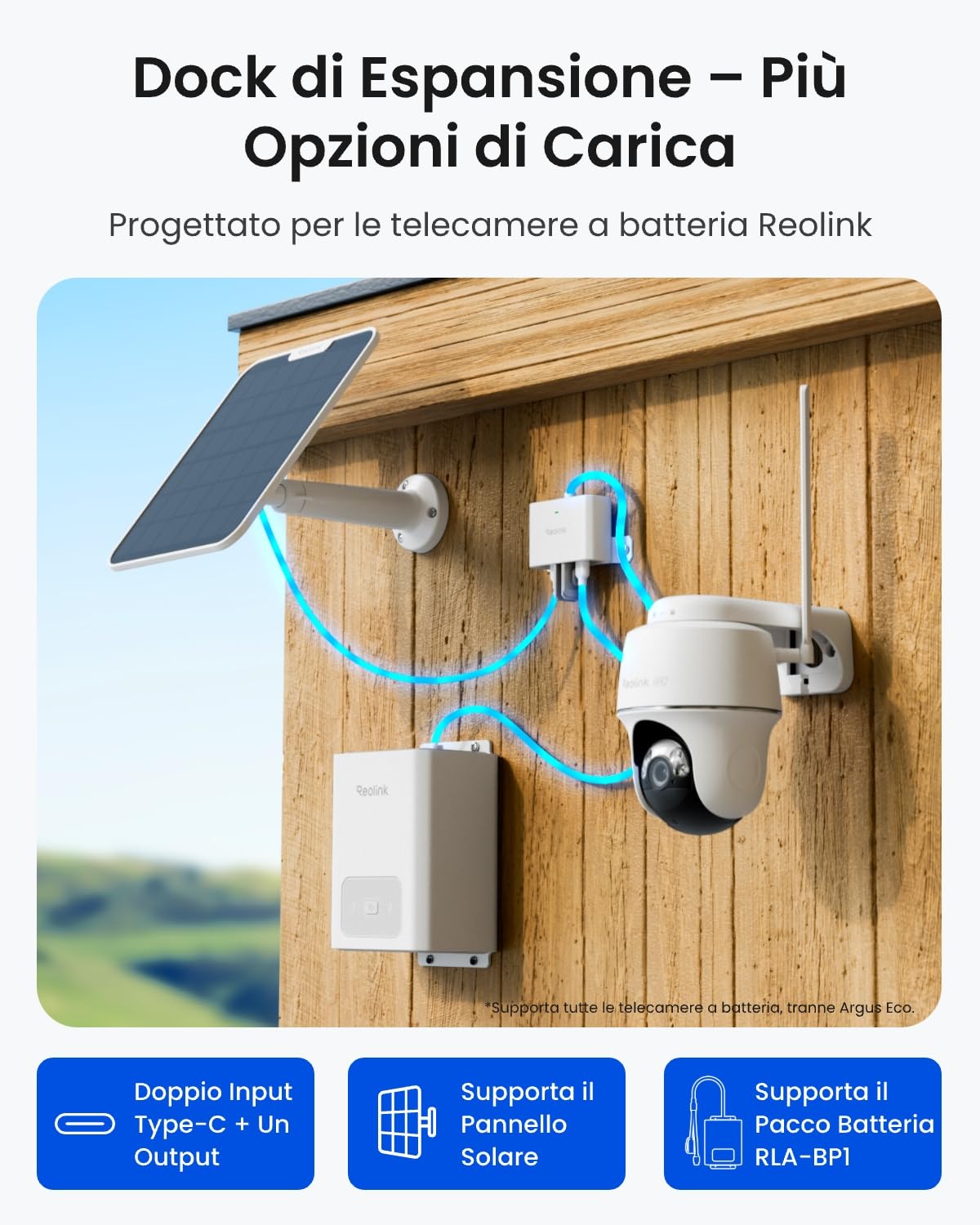 Reolink Docking station USB-C RLA-CD1, sensore di temperatura e umidità, hub di connessione dispositivo IoT, adattatore di alimentazione per esterni, compatibile con le telecamere a batteria