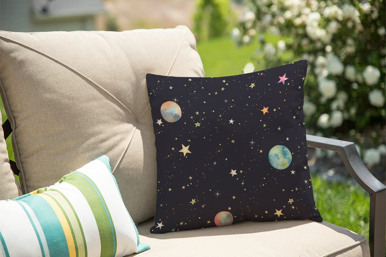 Tomda Housse De Coussin Décorative En Coton Et Lin Motif Pleine Lune Avec étoiles Gris/doré 45 X 45 Cm