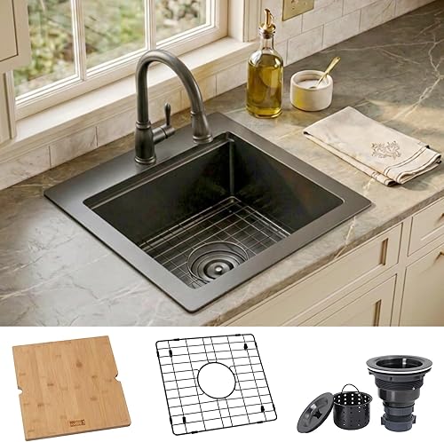 Fregadero de barra negro desplegable de 17 x 19 pulgadas, fregadero pequeño para caravana, barra de acero inoxidable de calibre 16 y fregaderos de