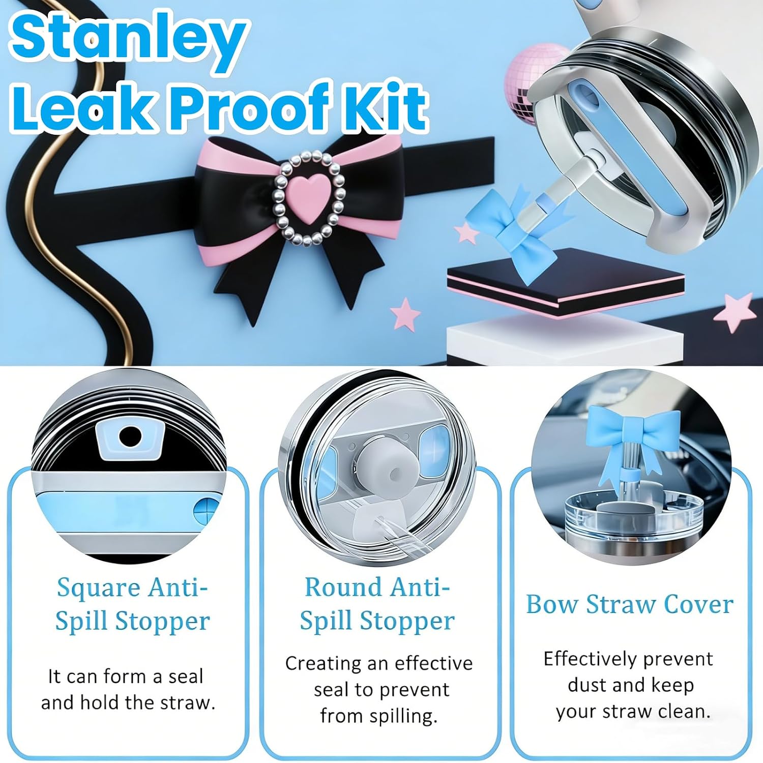 6PCS Blue Stanley Cup Accessories Set for Stanley Cup 30oz 40oz image 4
