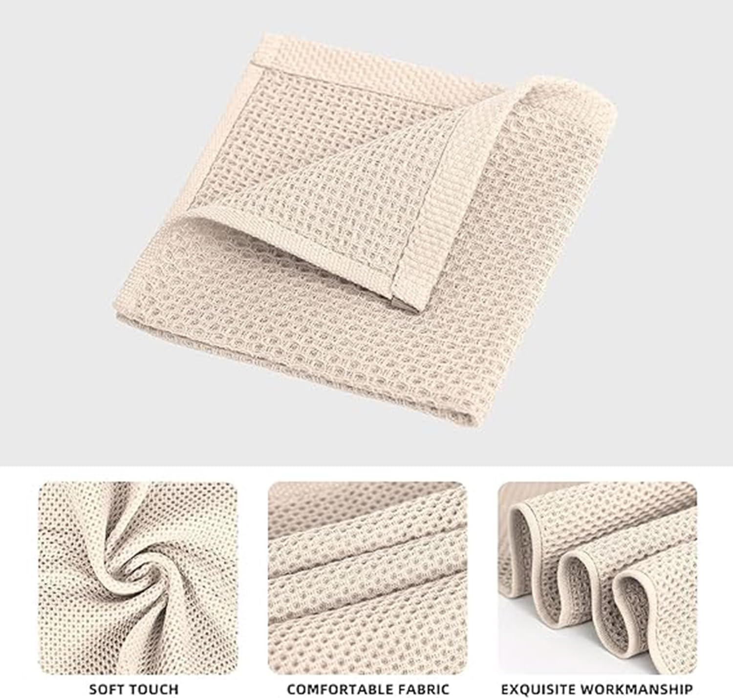 ARQIVO® Cotton Kitchen Dish Cloths, 2 Pack Super Absorbent and Lint Free Waffle Weave Dish Towels, Fast Drying Dish Rags for Washing Dishes, 13.4 X 13.4 Inch, Black (Beige, Pack of 2) 1