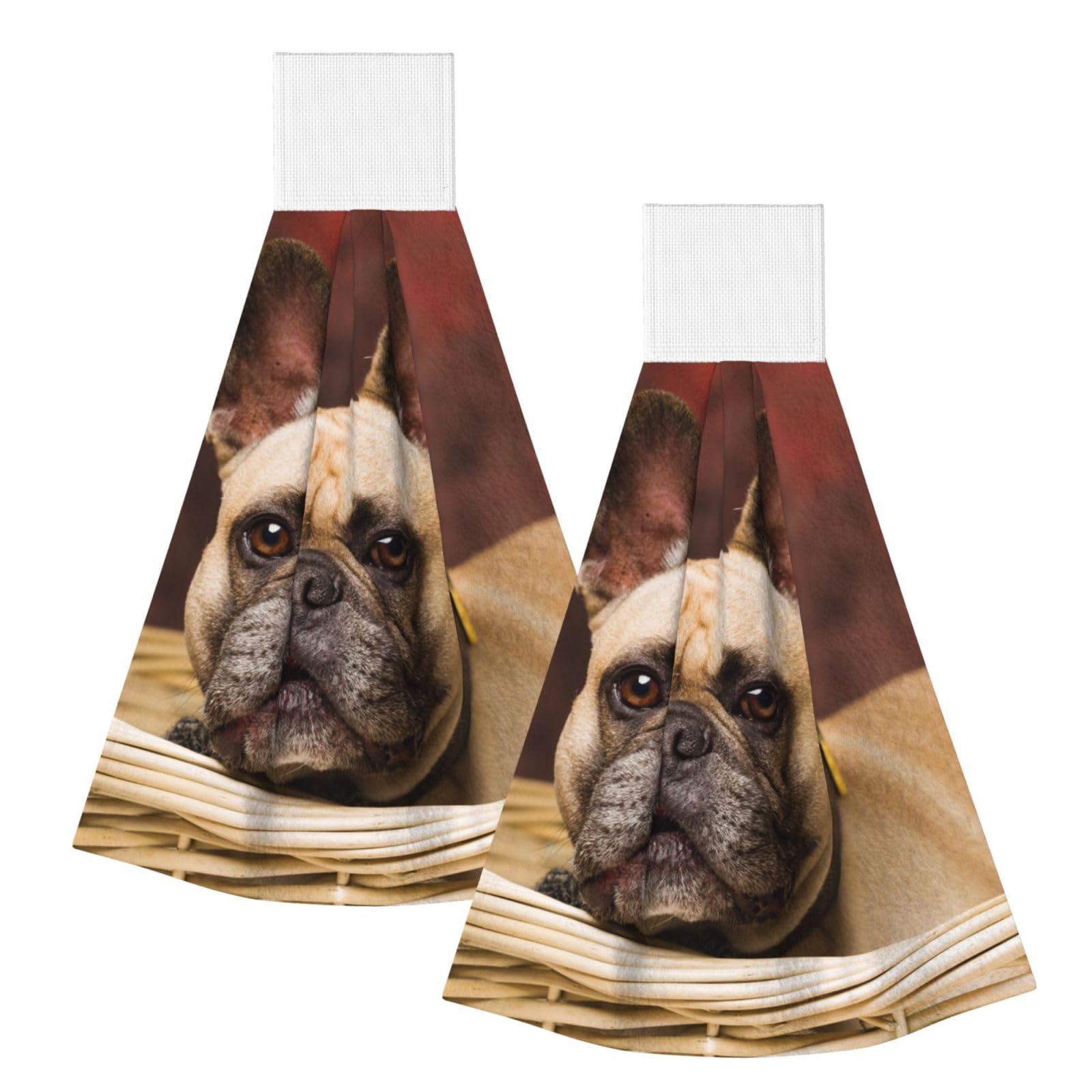 DOPKLNA French BullDogs Mall Puppy Brown Little Dogs, 2 Pcs Hanging Coral Fiber Hand Towels for Bathroom, Absorbent Kitchen Towels