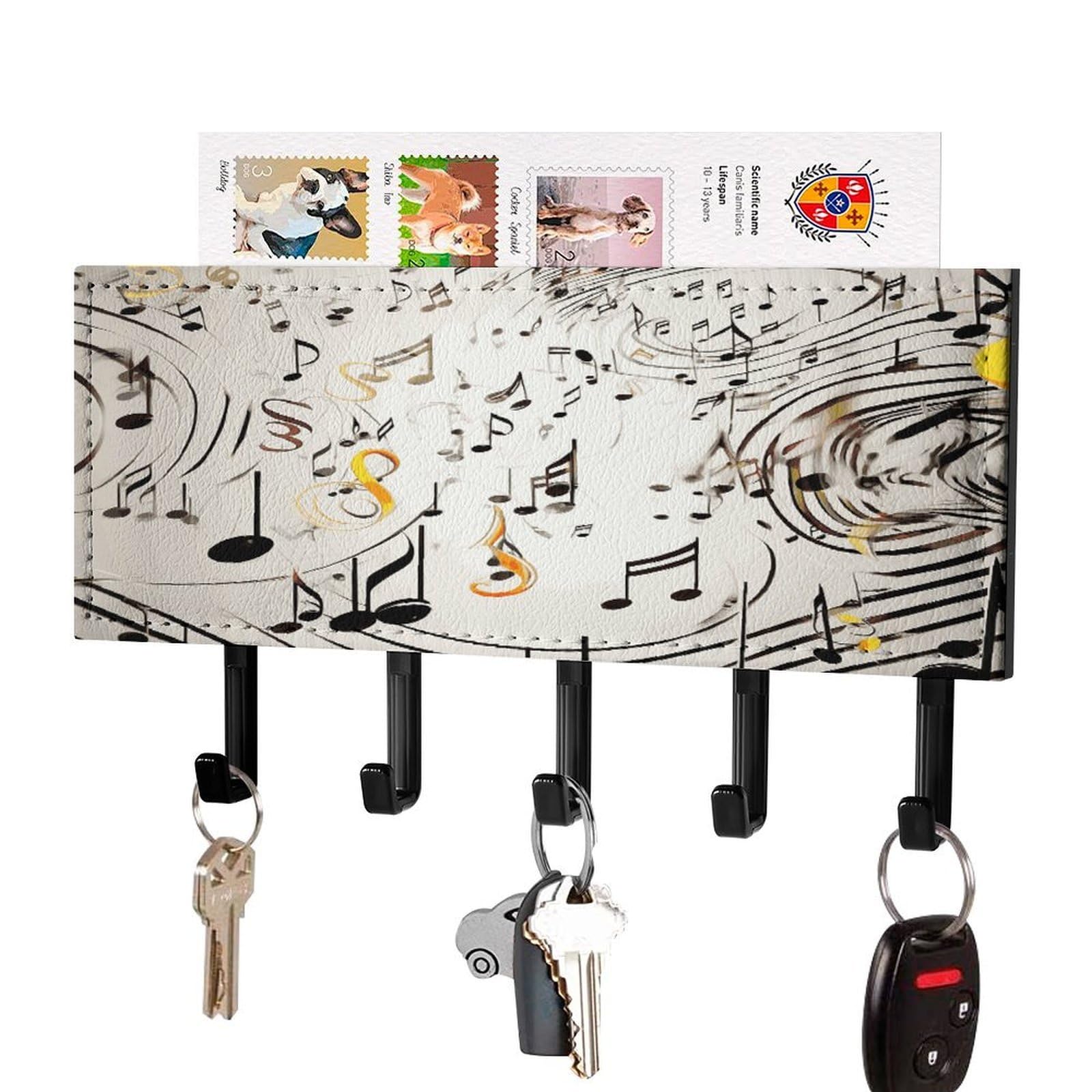 Colgador de llaves de pared con estante metálico y notas musicales