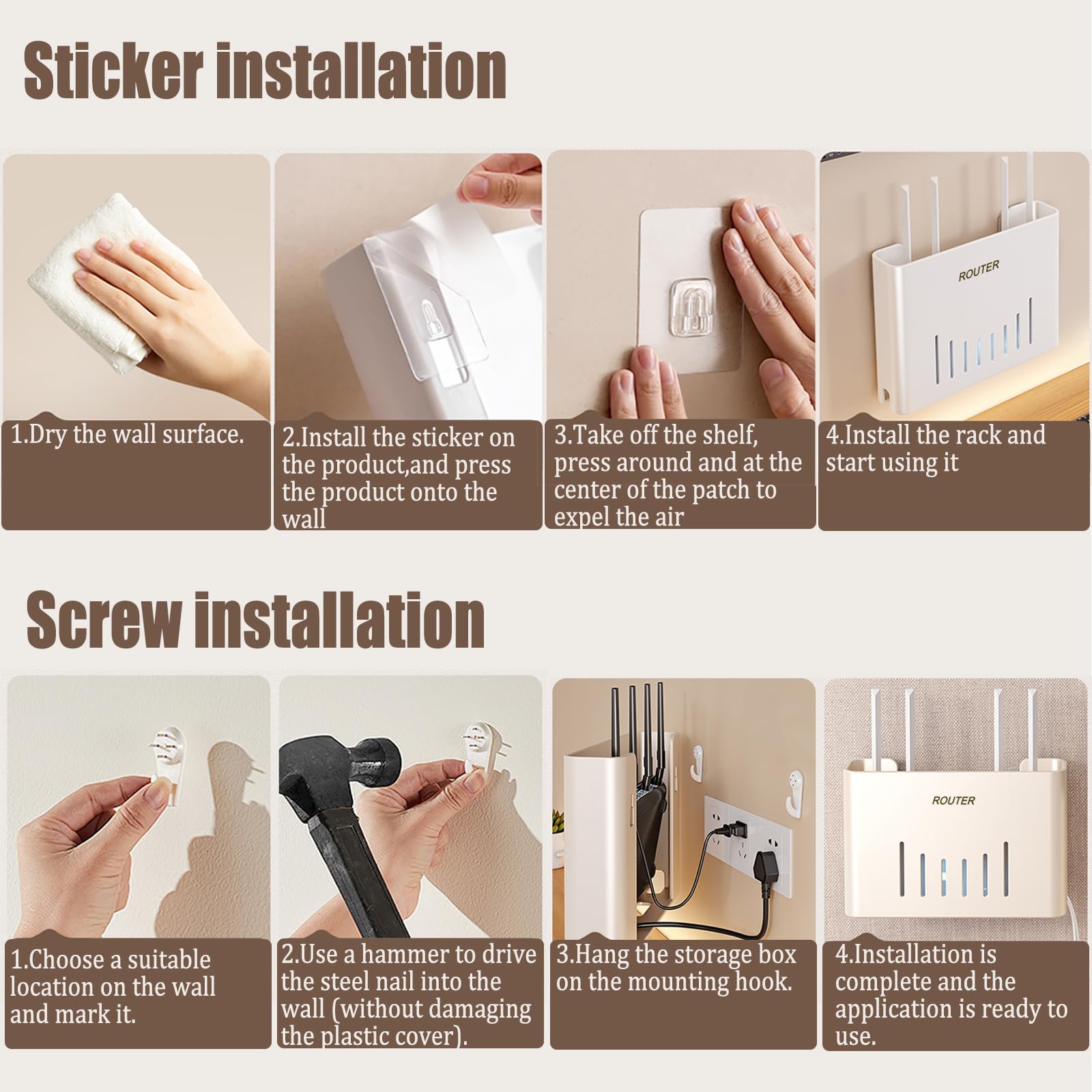 Caja de Almacenamiento para Router WiFi, Estante de Pared para Router, Ideal para salón, Dormitorio u Oficina. Color Blanco (Dimensiones: 30 x 20 x 6,5 cm).