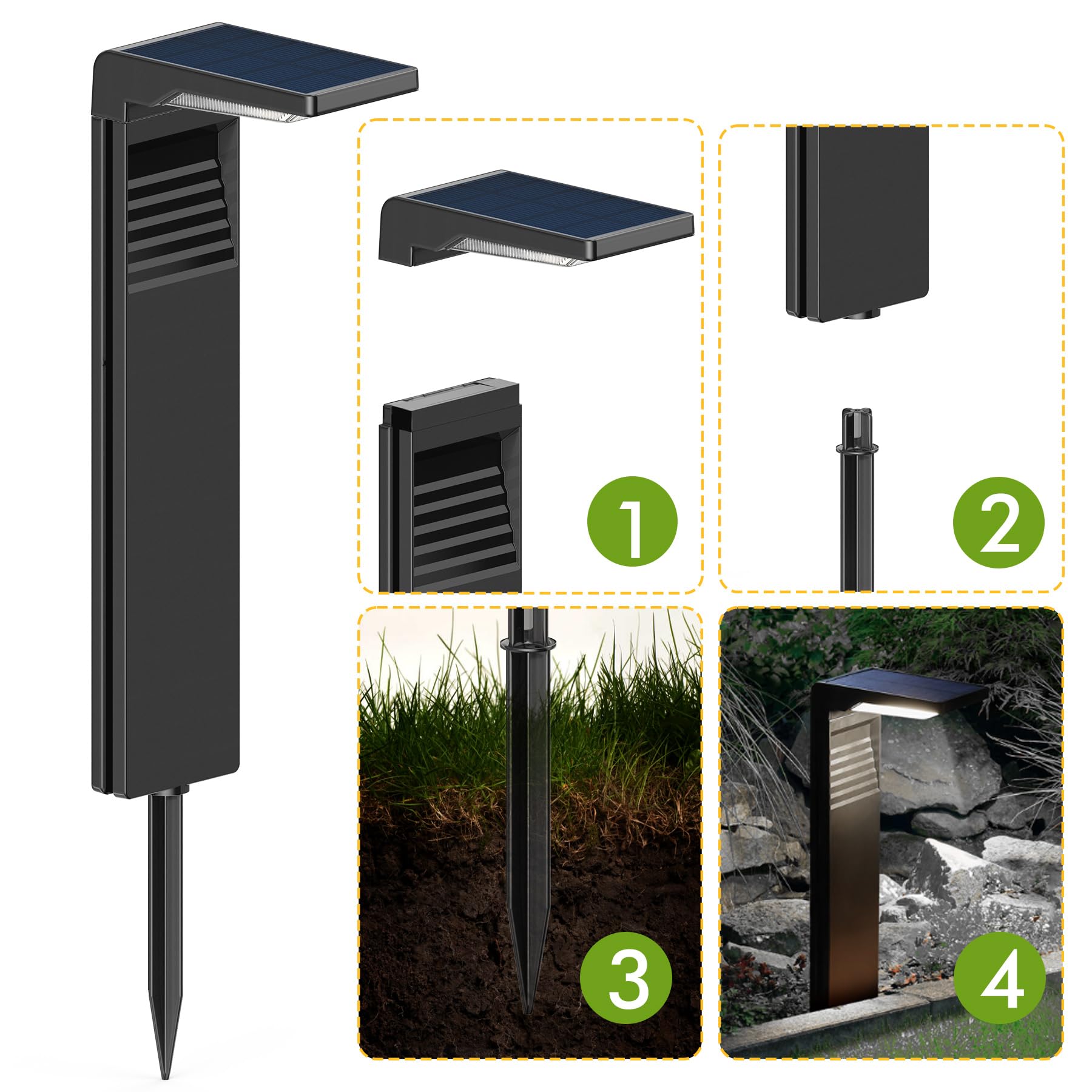 LED Solarleuchte für Außen mit 2 Helligkeitsmodi, Solar Beleuchtung Naturweiß für Weg IP64 Wasserdicht für Außen Hinterhof Garten Rasenbeleuchtung 4 Stück