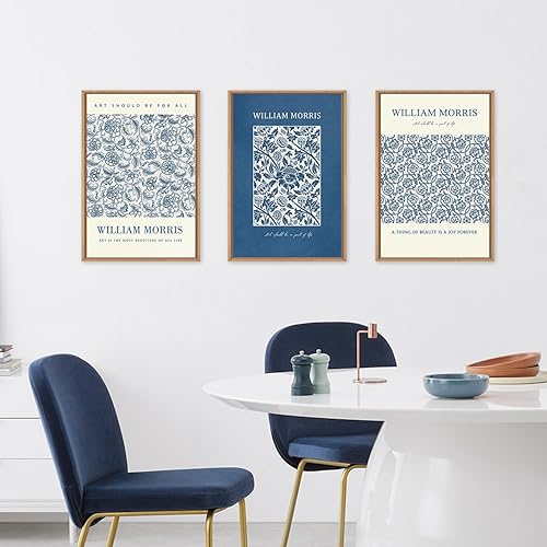 Miniatura 3 de HOURIA William Morris - Juego de arte de lienzo enmarcado floral para pared, diseño de flores blancas y azul marino, arte botánico con textura