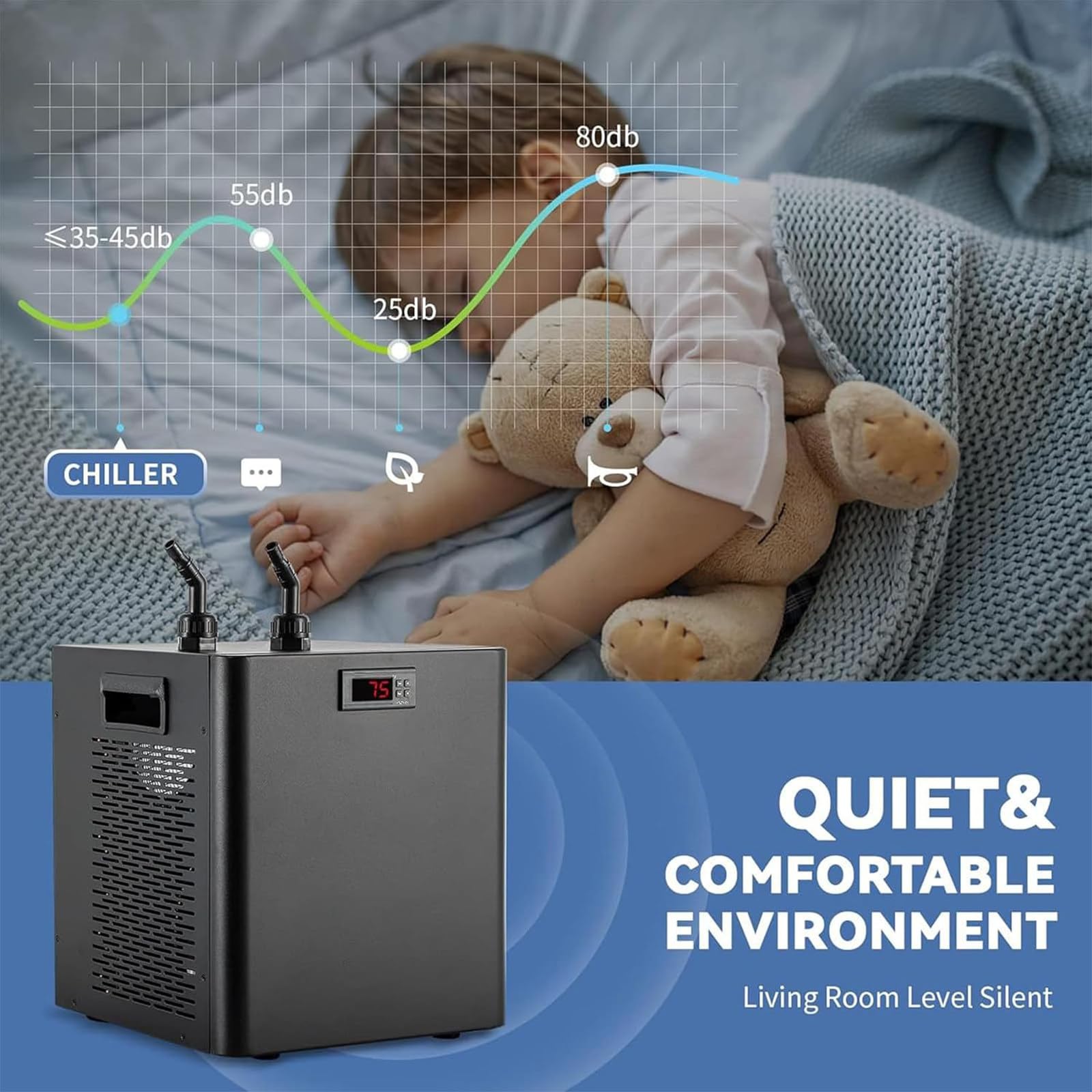 Enfriador para Acuario, diseño silencioso Especial, Enfriador de baño de Hielo para ajolotes de Agua Salada y Dulce y Medusas de Coral, fácil de Usar 160L/42gal