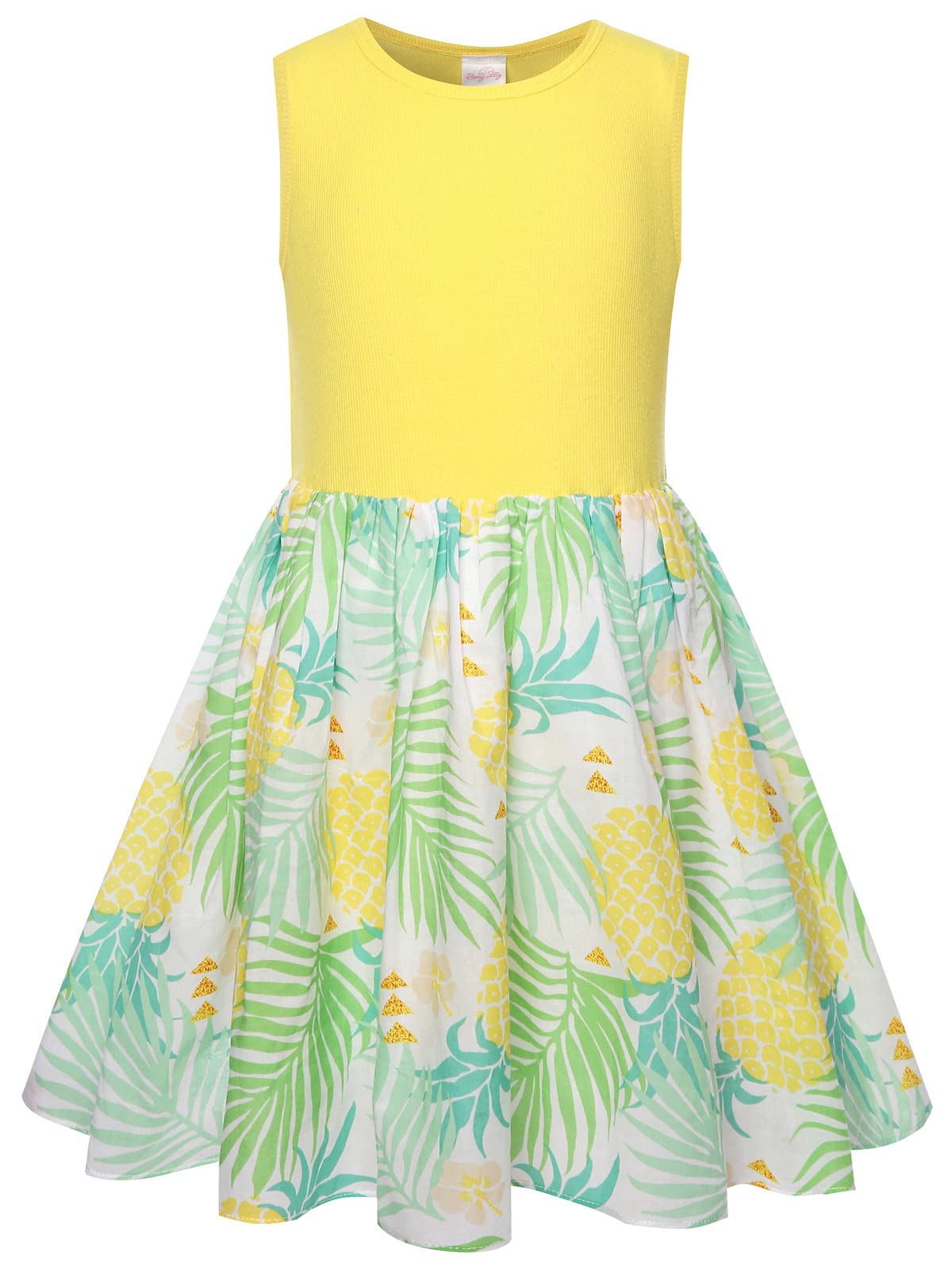BONNY BILLY Vestido Niña Verano Casual Fiesta Playa Evasé Corto Estampado Piña Sin Mangas