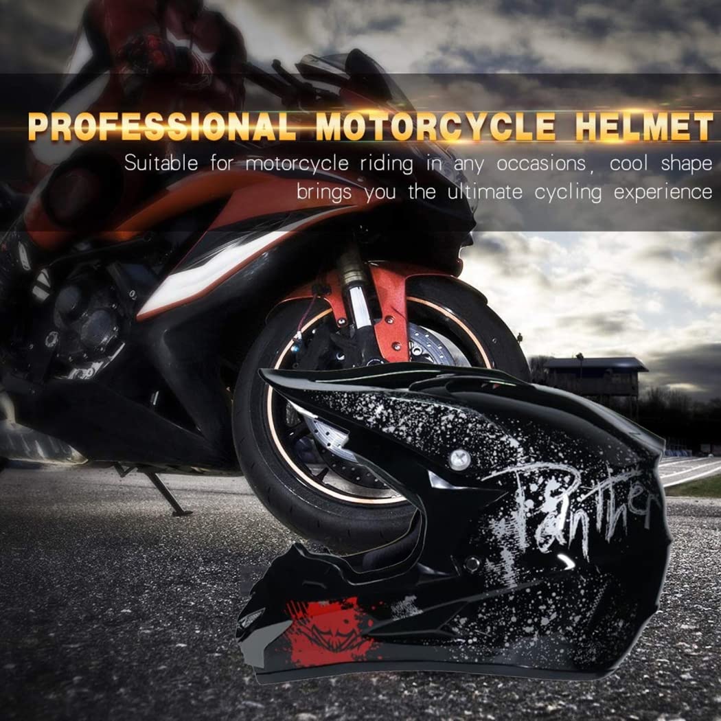 Motocross Motorcycle Helmet ,Kinder Downhill Fullface Helmet Crosshelm Schwarz Herren Fullface Helm MTB DOT-Zertifizierung Inklusive Brille, Handschuhe Und Masken Set