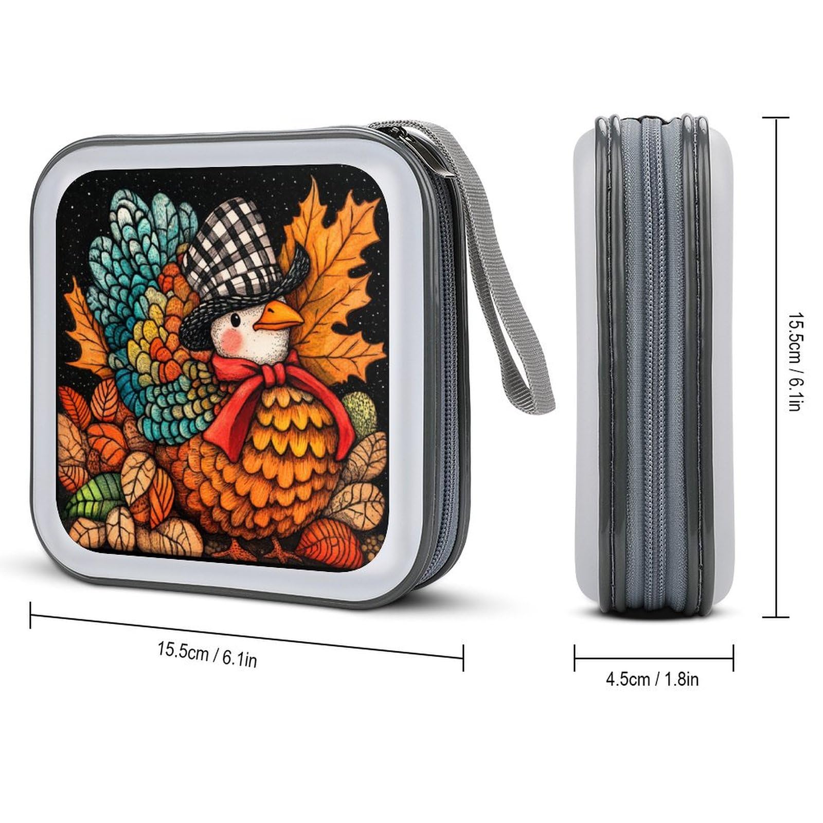 DuduYH Turkey in Black White Checkered Hat CD Case DVD Storage Case Portable for Car Home Travel