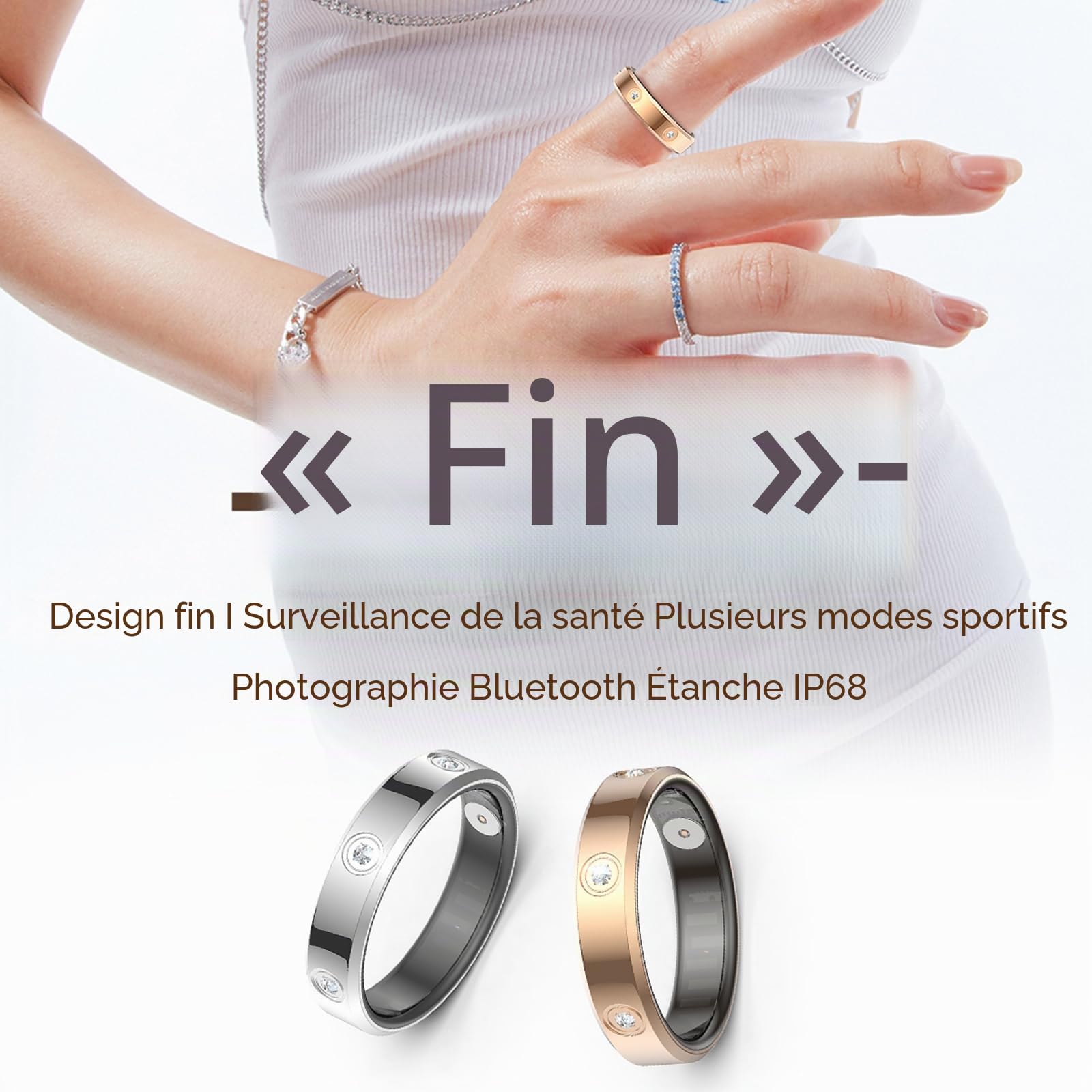 Bague intelligente pour homme et femme - Or rose - Argent - Pour femme - Menstruations étroites - Fréquence cardiaque - Podomètre - Moniteur de sommeil - Bague intelligente de fitness - Calories