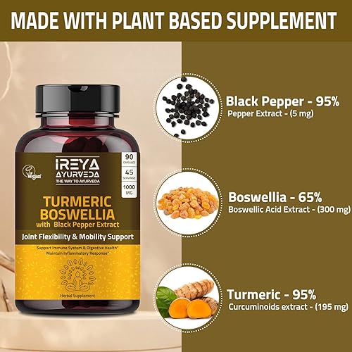 Miniatura 5 de Boswellia Cápsulas de extracto (90 cápsulas) 1000 mg - Boswellia Serrata con curcumina de cúrcuma orgánica y bioperina 45 días de suministro.