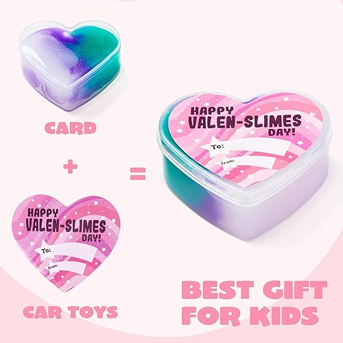 Miniatura 4 de JOYIN Paquete de 28 tarjetas de regalo para el día de San Valentín con Galaxy Slime para aliviar el estrés para niños, tarjetas de intercambio de