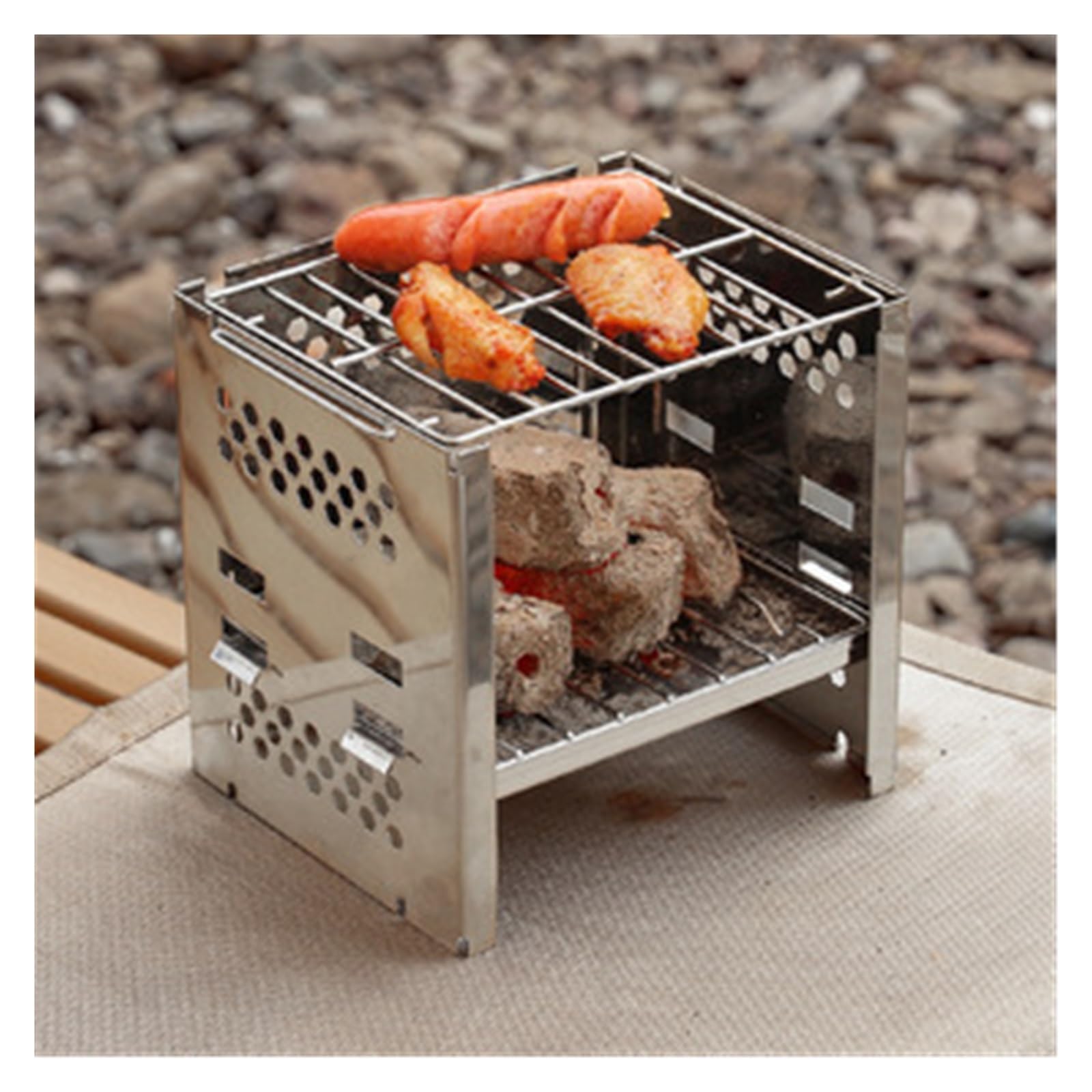 Estufa de Leña Mini Parrilla Plegable de Acero Inoxidable for Exteriores, Ideal for barbacoas, Camping, picnics, Estufas carbón y Parrillas for Barbacoa