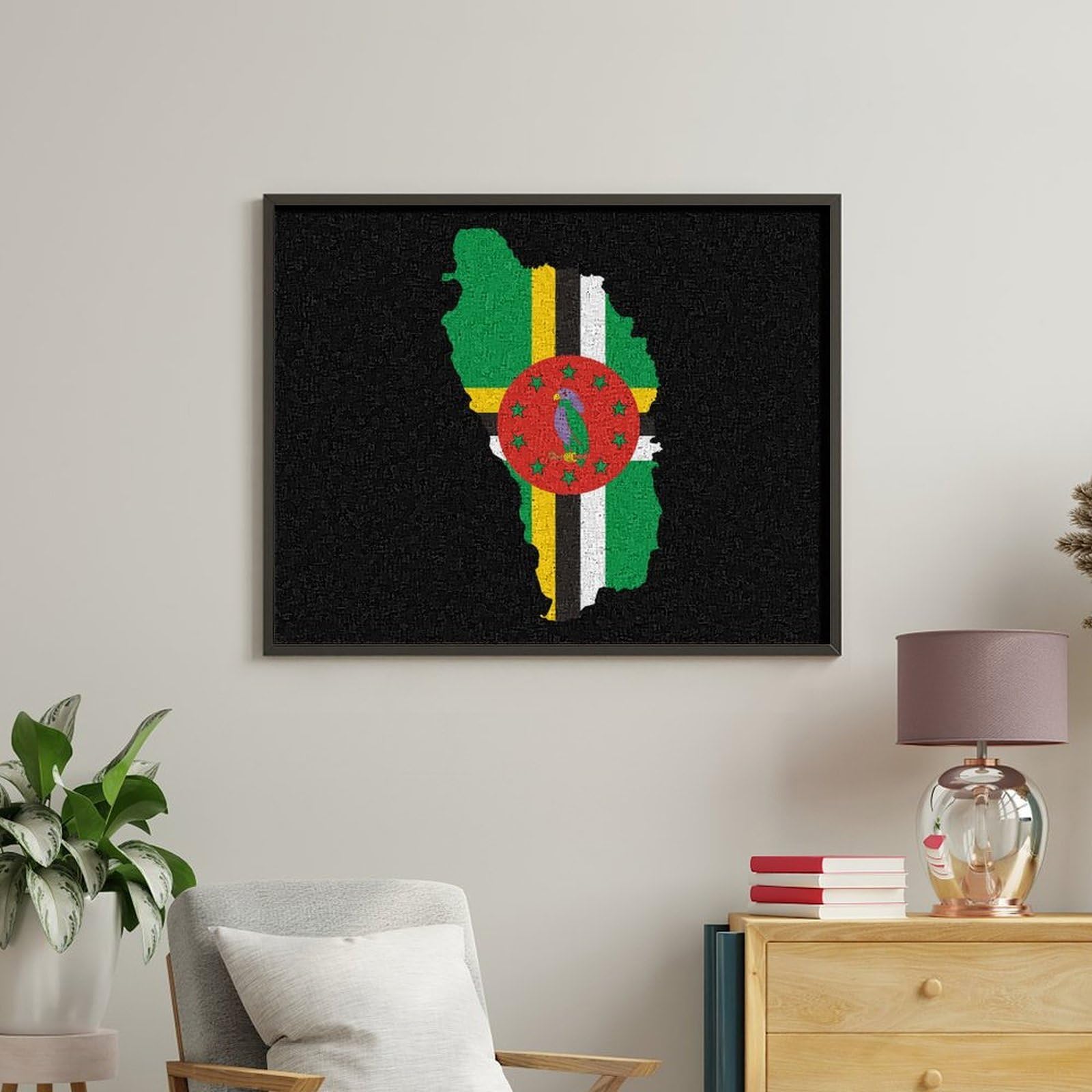 Dominica Flaggenkarte Malen nach Zahlen für Erwachsene, Baumwolle, DIY, Ölgemälde oder Geschenk, Heimdekoration, 60 x 75 cm