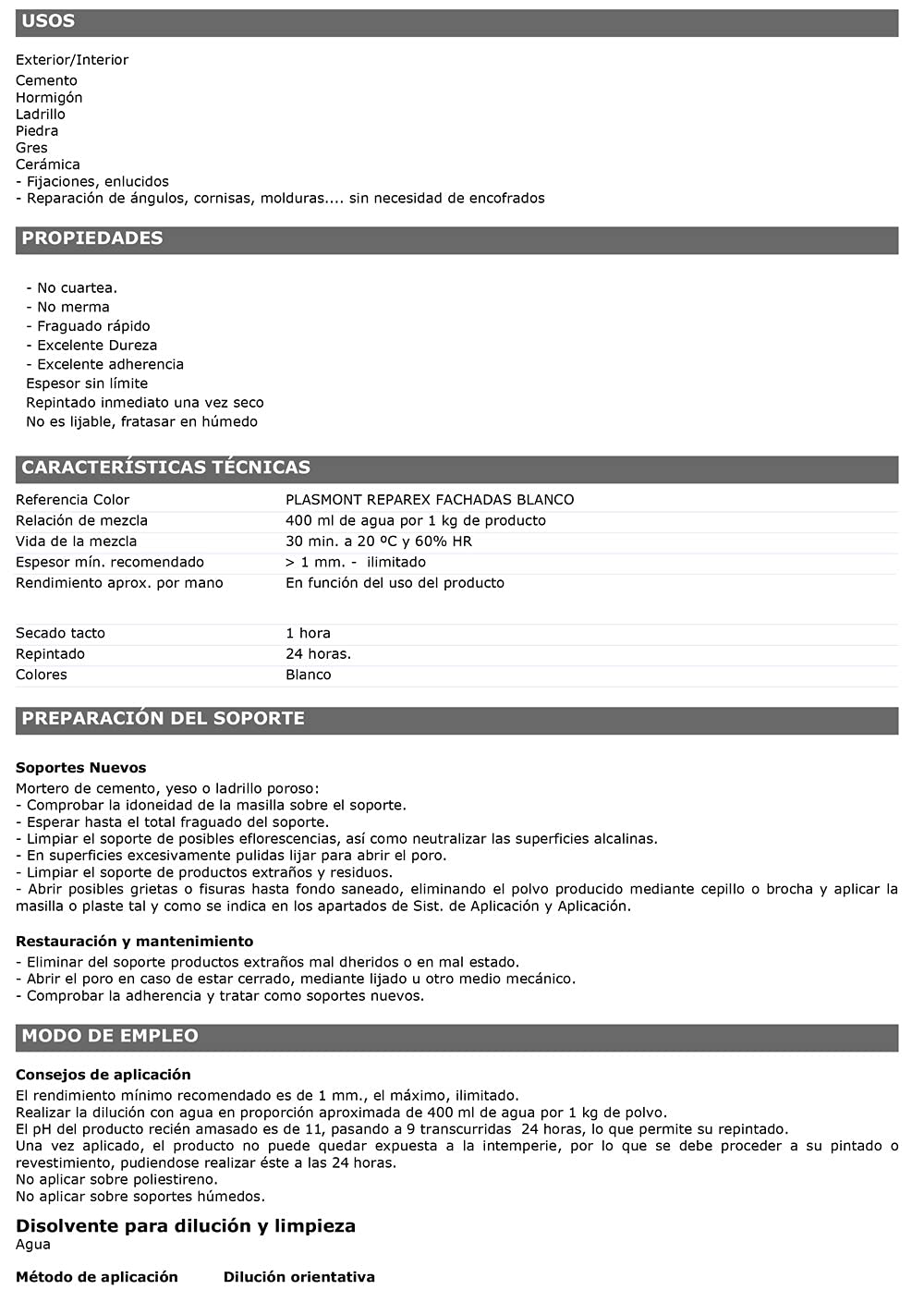 Plasmont Reparex Mastic en poudre avec base en ciment pour extérieur et intérieur Blanc 15 kg