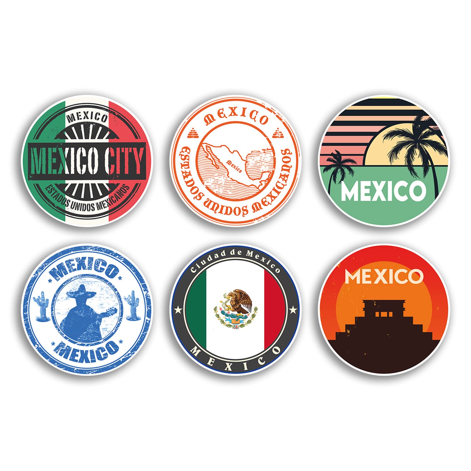 Dv Design Multi 6 X 10Cm Mexico Vinyl Stickers - Mexican Country City Travel Map Flag Holiday Luggage Design Gift #78860