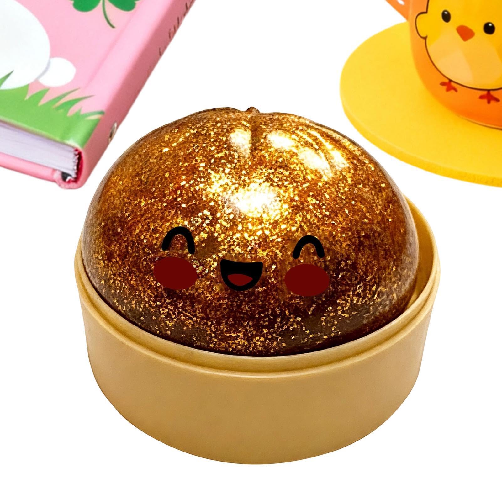 Giant Glitter Dumpling Soft, 8,5x6 Cm Bolitas Dumplings Arcoiris Juguetes Sensoriales, Dumpling con Purpurina, Large Rainbow Dumplings Fidget Toy with Steamer Box para Trabajo — view 10