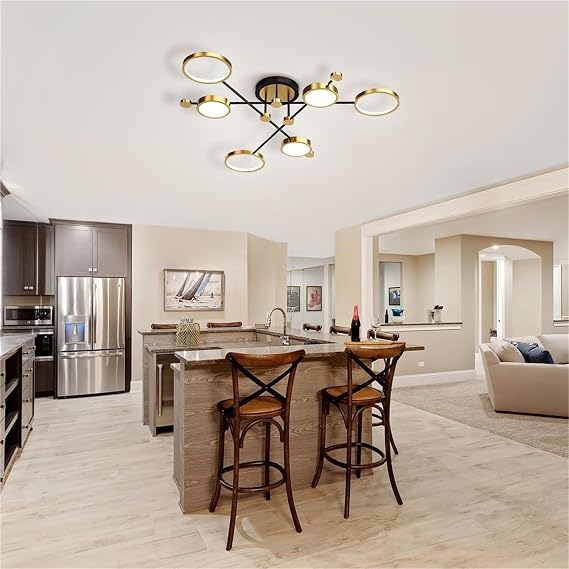 Modern LED Ceiling Light Fixture Dimmable Chandelier Ceiling Lights with Control 3000K-6000K Flush Mount Close to Ceiling Lamp for Bedroom Living Room Kitchen Hallway Dining Room(Gold,8-Lights)