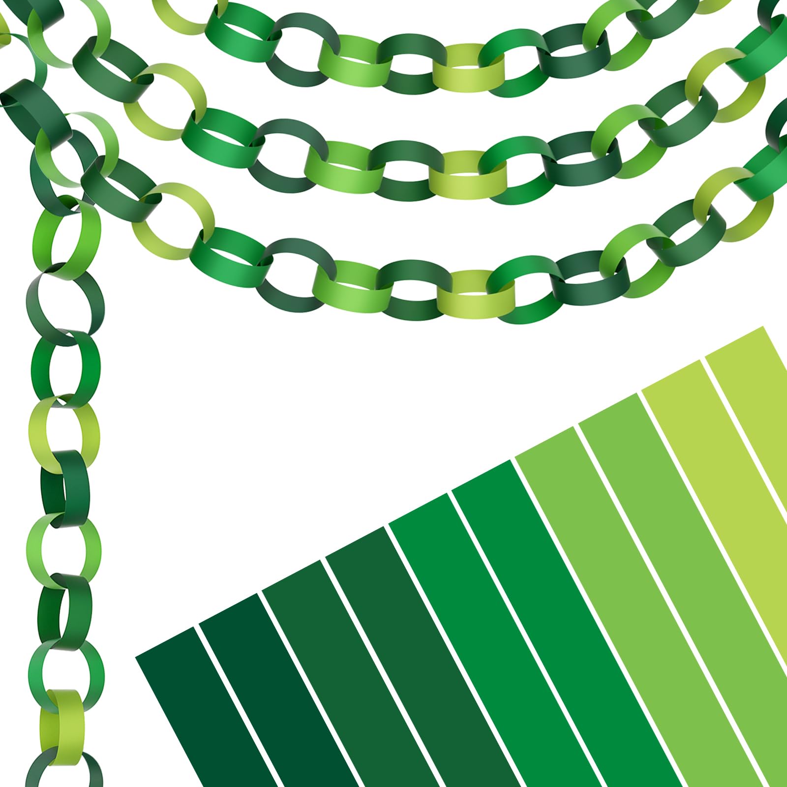 Morcheiong 300 Paper Chains St. Patrick's Day Green Colored Paper Strips for Crafting DIY Holiday Party Decorations Supplies