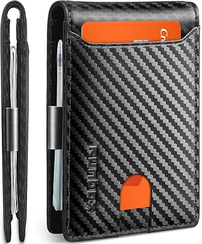 RUNBOX Cartera delgada para hombre con clip para dinero bloqueo RFID bolsillo frontal bolsillo frontal tarjetero de crédito minimalista para hombres