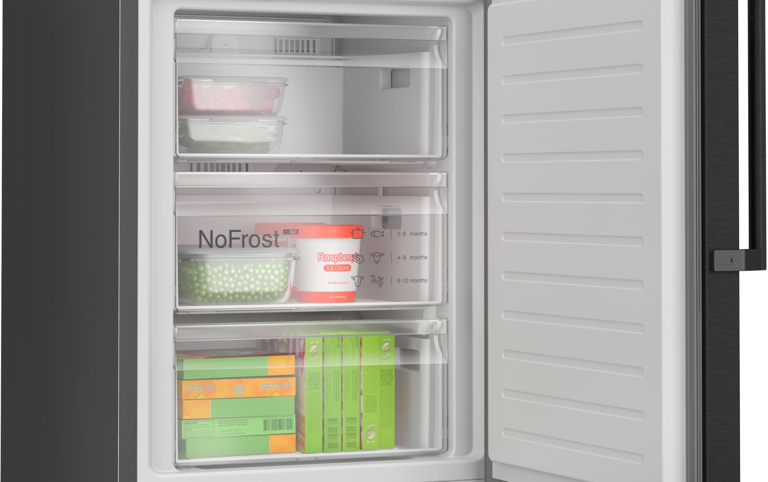 Bosch Serie 4 Freistehende Kühl-Gefrier-Kombination 203 x 60 cm KGN39VXAU | NoFrost nie wieder abtauen, edles Black Inox Design, XXL 363 l Volumen, VitaFresh Frischesystem, extrem leise 29 dB
