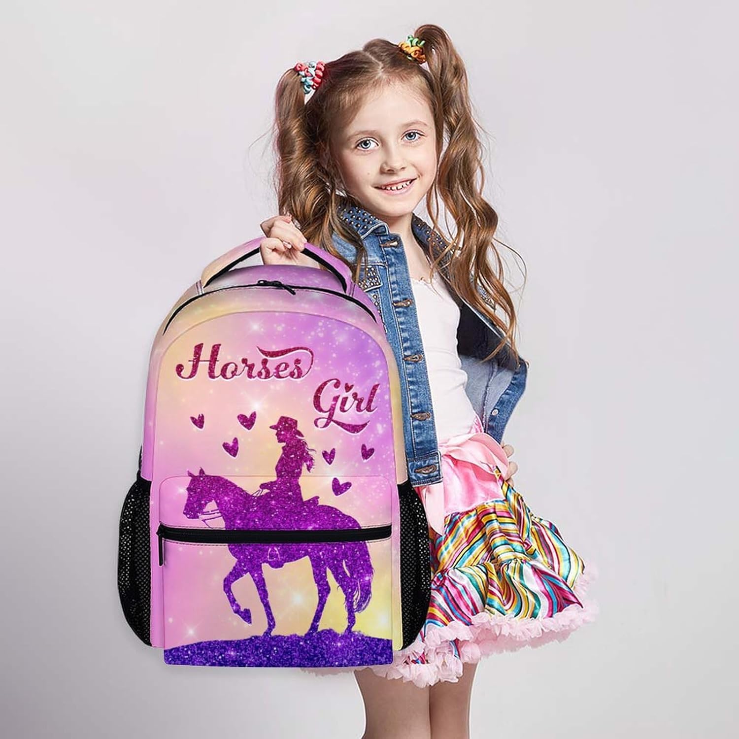 Girls School Backpacks for Kids, Cute Horse Backpack, 17 Inch Pink Elementary Backpacks, Large Capacity Lightweight Bookbag for Preschool - Image 5