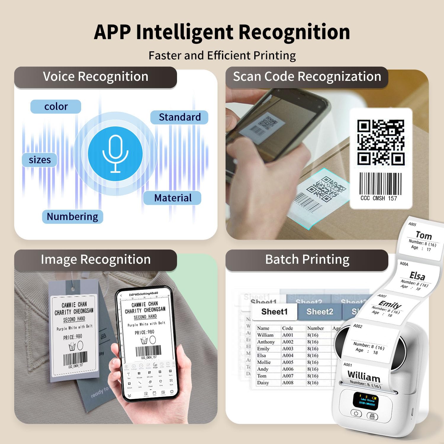 Phomemo M110 - Stampante per etichette Bluetooth, autoadesiva, con 3 rotoli di etichette, colore: Bianco