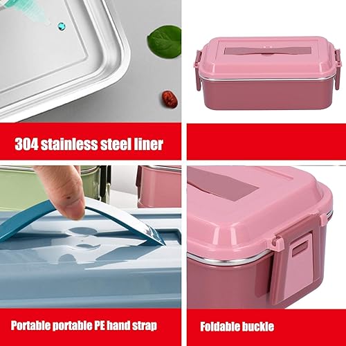 Miniatura 5 de Portable Stainless Steel Lunch Box, Bento Insulated Rectangular Rice Box, Single Layer Food Container with Handle for Home and School Use